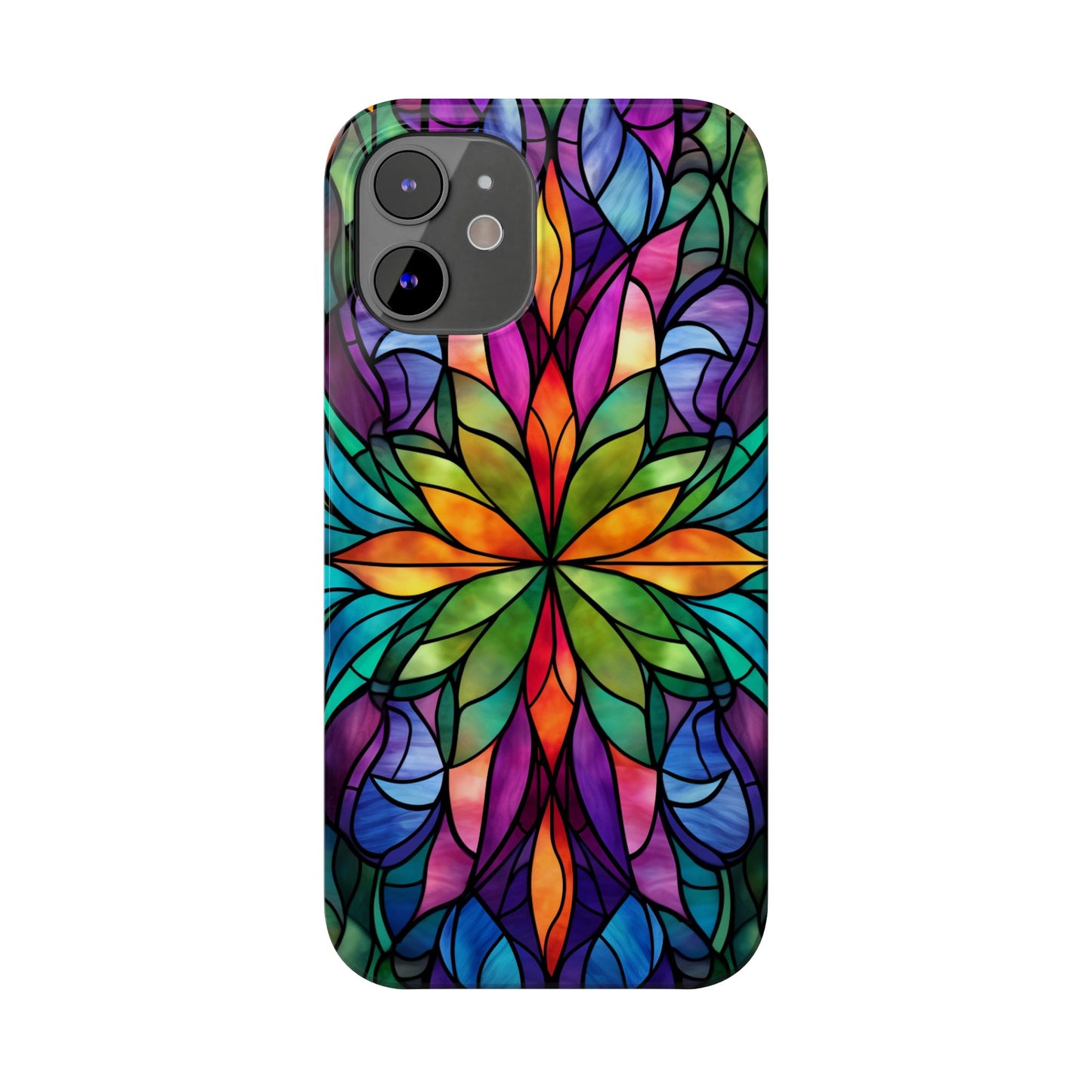 Vibrant Floral Slim Phone Cases, Colorful Cell Phone Cover, Stained Glass Design, Unique Gift for Her, Artistic Accessories, Phone Case