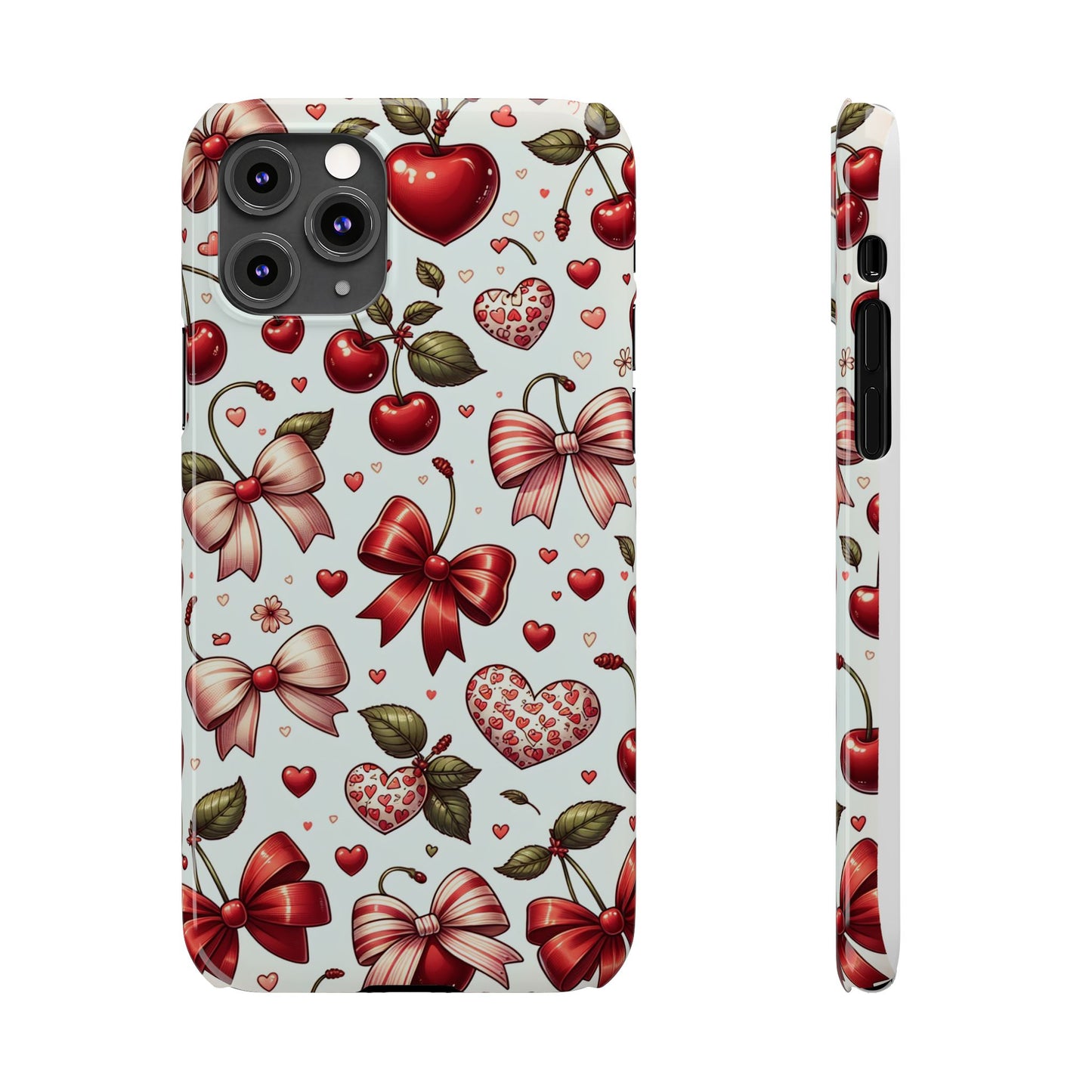Cute Floral Phone Cases, Cherry Heart Phone Accessories, Valentine Gift, Girly Slim Phone Case, Trendy Mobile Cover