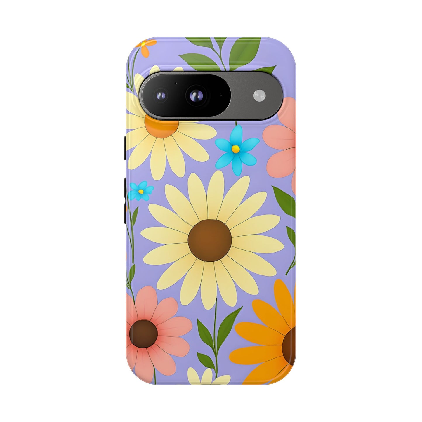 Minimal Daisy Flower Tough Phone Case - Retro Coquette Floral Print, Cute Soft Aesthetic, Compatible with iPhone, Galaxy, and Google Phones