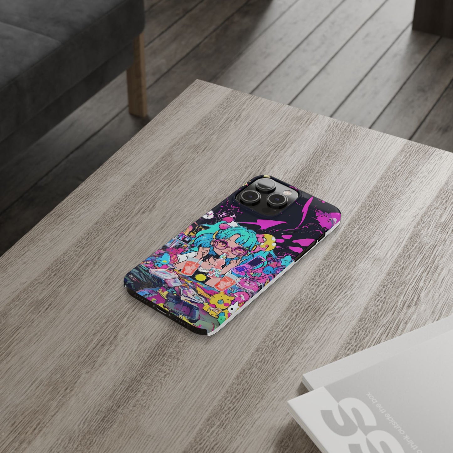 2K Anime Girl Slim Phone Case - Kawaii Vaporwave Style, Cute Maximalist Aesthetic, Cute Phone Covers, Unique Gifts for Teens