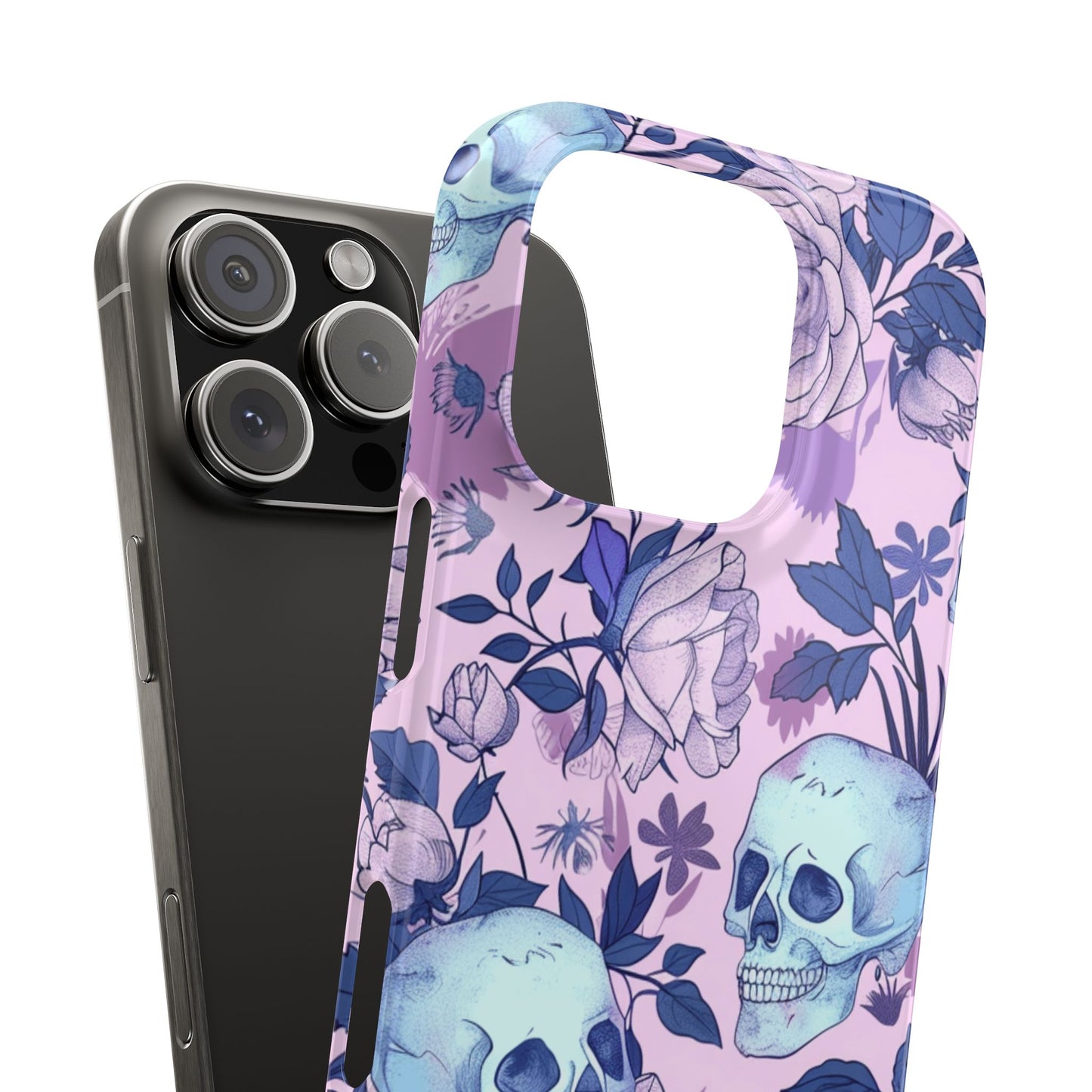 Floral Skull Slim Phone Case - Aesthetic, Trendy, Gift for Goth Lovers, Unique Phone Accessories, Floral Print, Halloween Decor