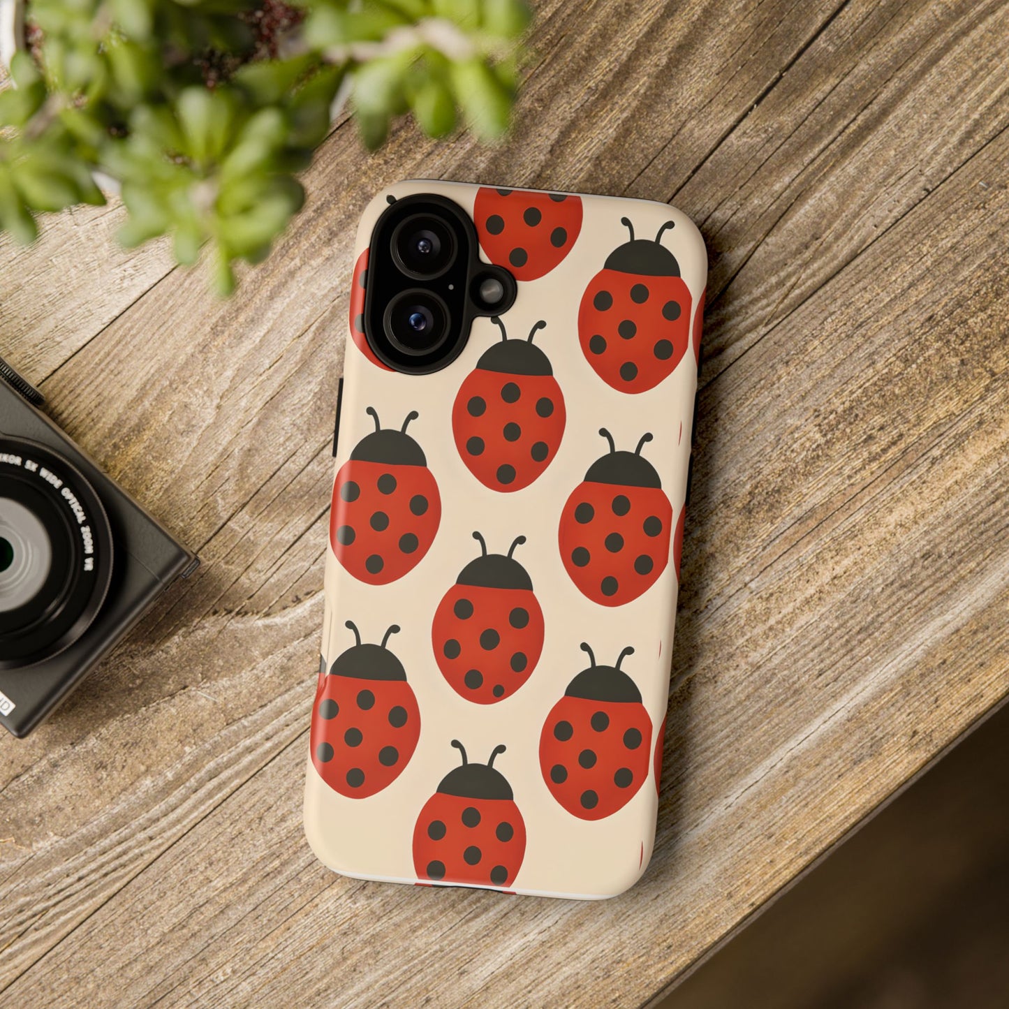 Cute Ladybug Tough Phone Case - Red and Black Insect Pattern, Nature-Inspired Design, Compatible with iPhone, Galaxy, and Google Phones
