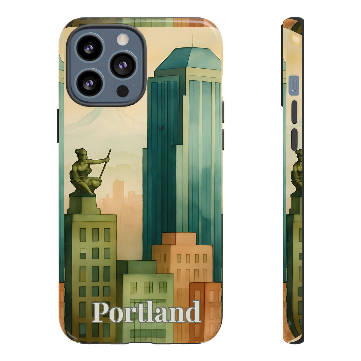 Portland Cityscape Phone Case • Urban Skyline Art Tough Case • Watercolor City Aesthetic • Gift for Travelers • Compatible with iPhone, Galaxy, Google