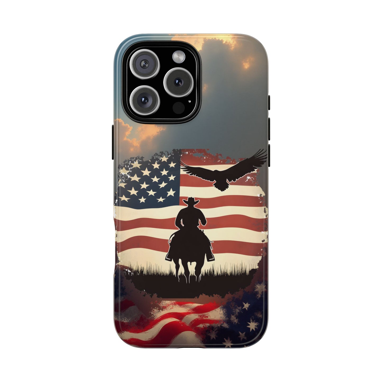 Proud  USA Cowboy Tough Case, Patriotic USA Flag Western Cover, compatible with iPhone 17, 16, 15, 14, 13, Galaxy, Google