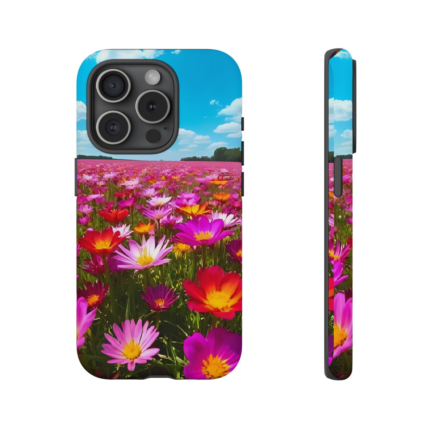 Flower Field Tough Phone Case - Wildflower Meadow Print, Colorful Nature Aesthetic, Compatible with iPhone, Galaxy, and Google Phones