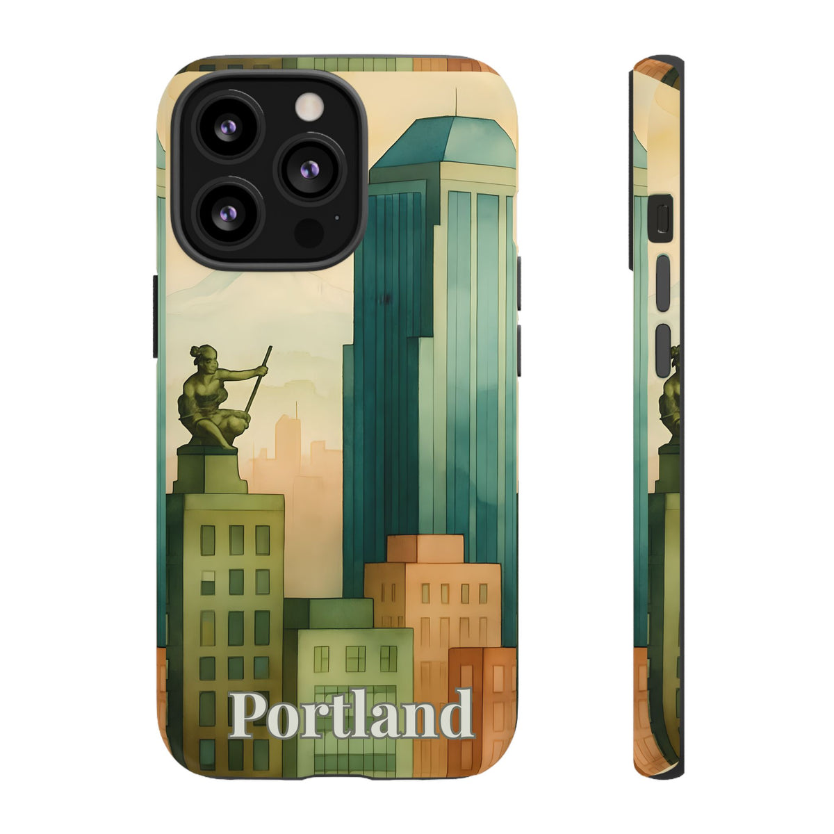 Portland Cityscape Phone Case • Urban Skyline Art Tough Case • Watercolor City Aesthetic • Gift for Travelers • Compatible with iPhone, Galaxy, Google