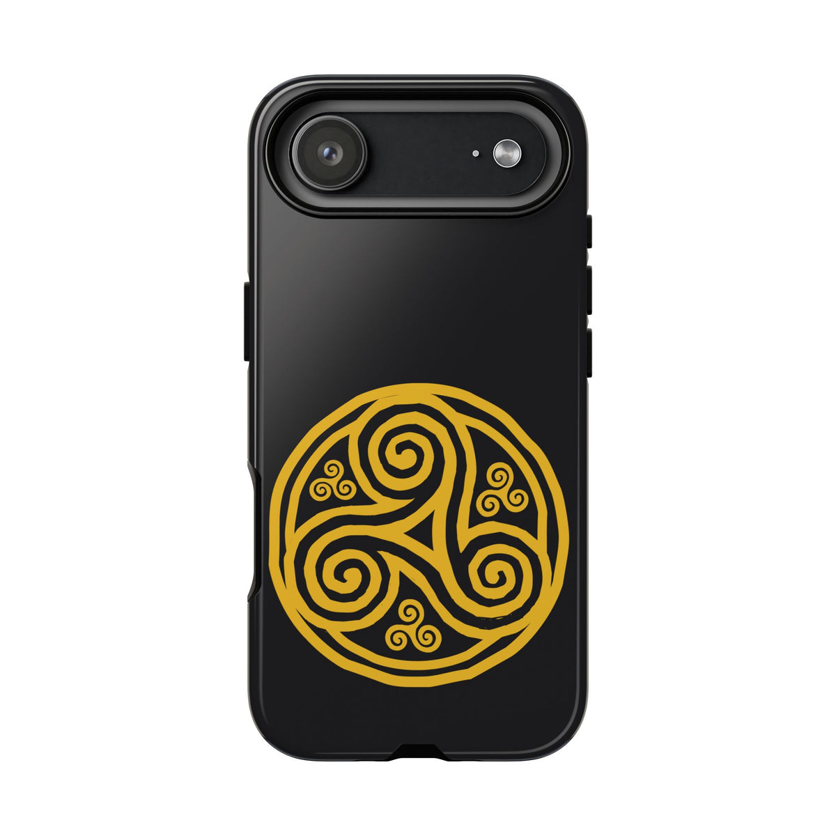Gold Triskelion Medallion Tough Phone Case Celtic Spiral Irish Symbol Black Compatible with iPhone 17 16 15 14 13 Galaxy Google