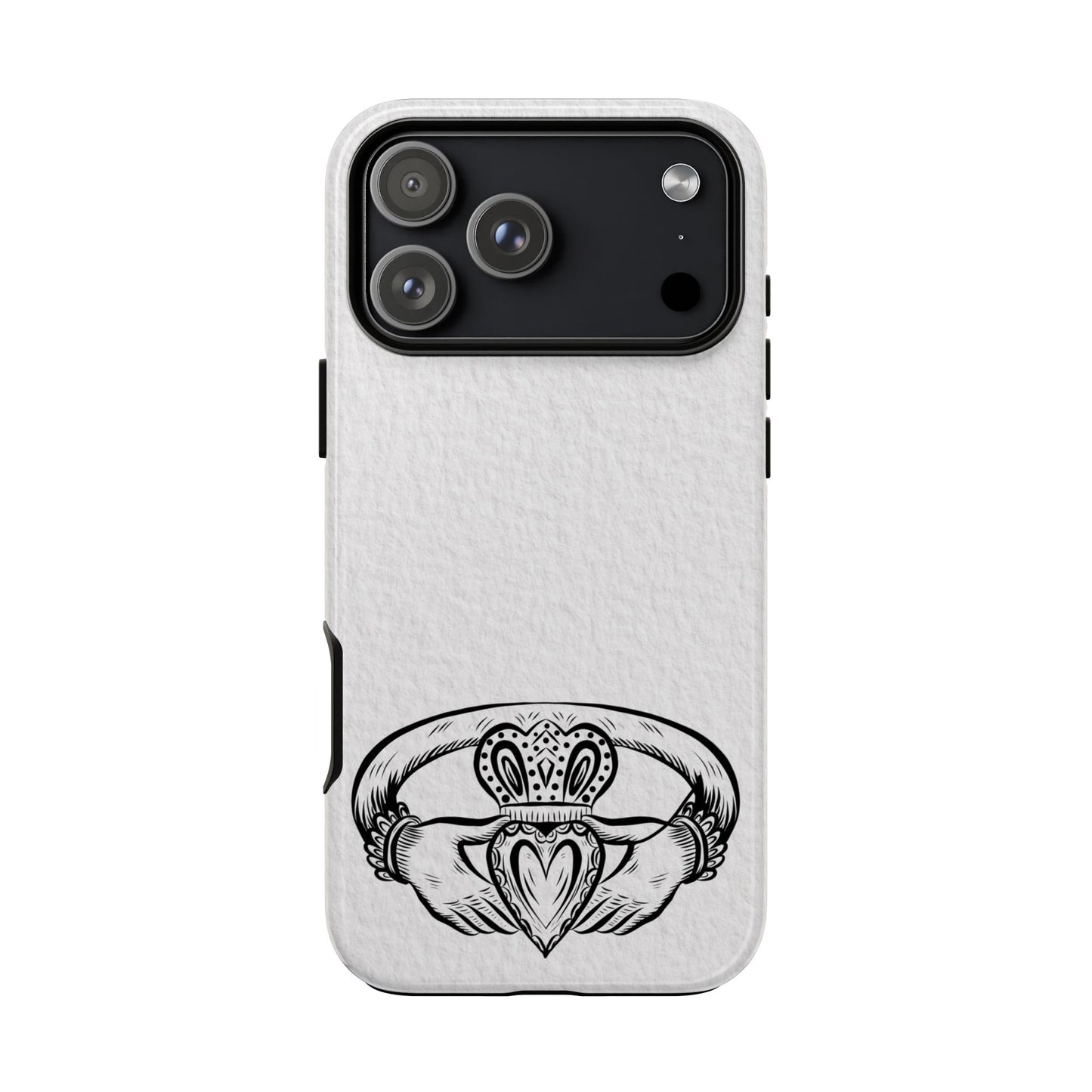 Claddagh Tough Phone Case Irish Symbol Ring Minimal Black White Design Love Loyalty Friendship Compatible with iPhone 17 16 15 14 13 Galaxy Google