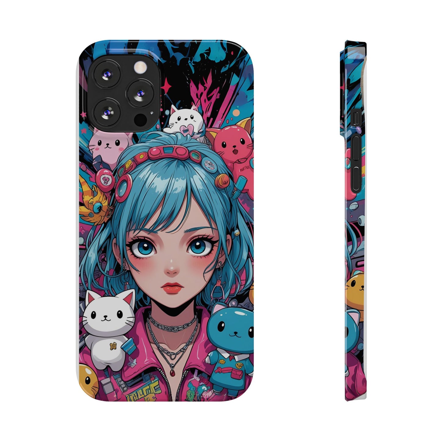 Y2K Anime Girl Slim Phone Case - Cute Maximalist Aesthetic, Kawaii Vaporwave Style, Pop Culture Lovers and Special Occasions