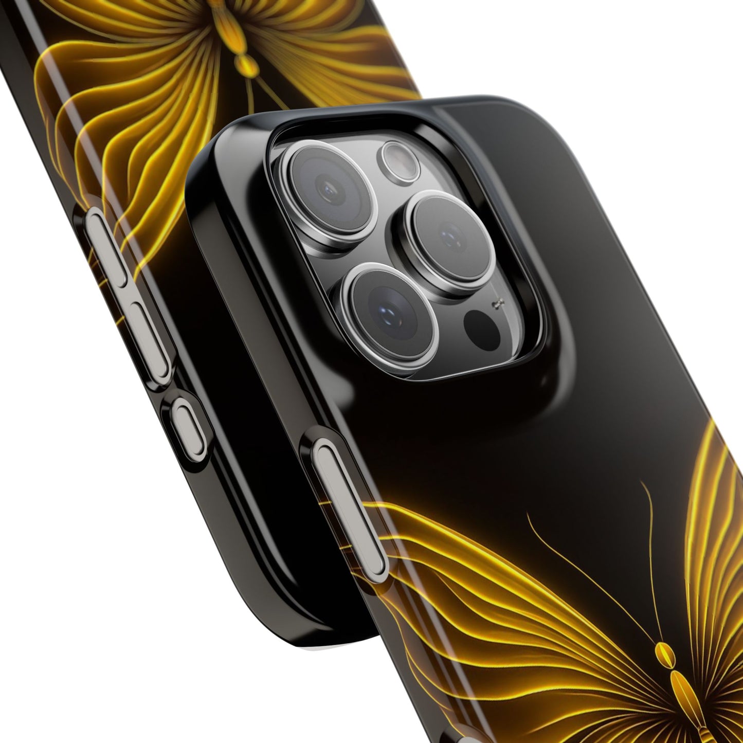 Golden Butterfly Phone Case, Elegant Insect Art, Black Aesthetic Slim Phone Case Compatible with iPhone, Galaxy, Google