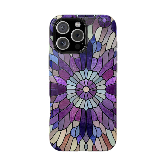 Purple Stained Glass Floral Phone Case Durable & Vibrant, Elegant Tough Cover compatible with iPhone and Samsung Galaxy Purple Mosaic Art