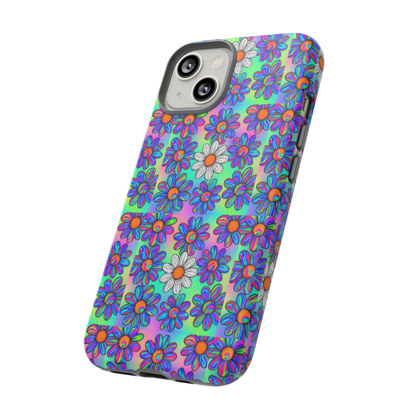 Trippy Daisy Tough Phone Case - Psychedelic Floral Aesthetic, Colorful Groovy Design, Compatible with iPhone, Galaxy, and Google Phones