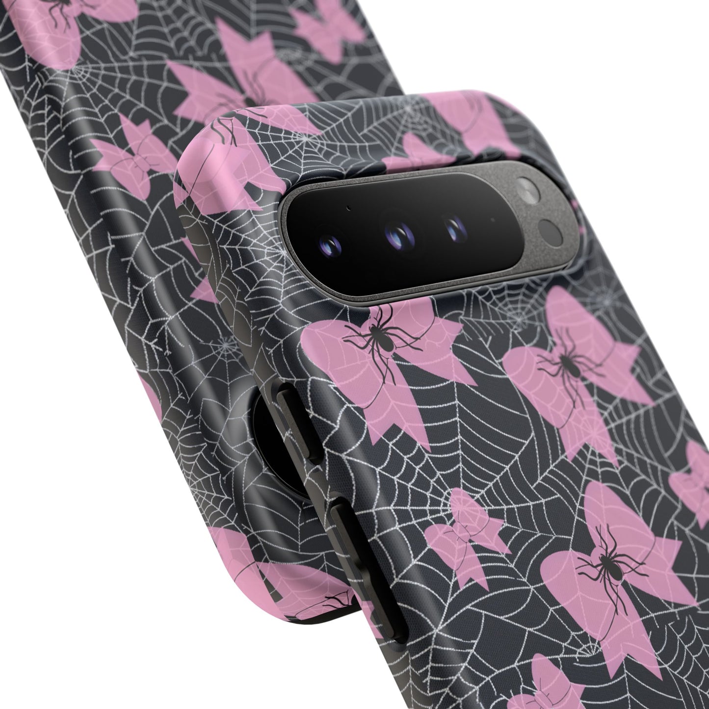Pink Spider Bow Phone Case, Goth Coquette Spiderweb Phone Cover Creepy Cute Halloween Aesthetic Case Spooky Glam Girl Accessory for Alt Fans