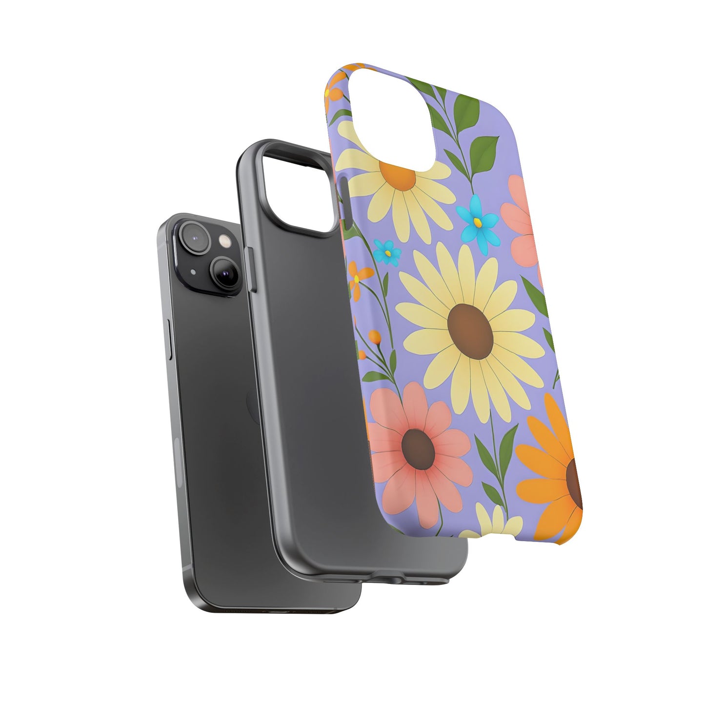 Minimal Daisy Flower Tough Phone Case - Retro Coquette Floral Print, Cute Soft Aesthetic, Compatible with iPhone, Galaxy, and Google Phones