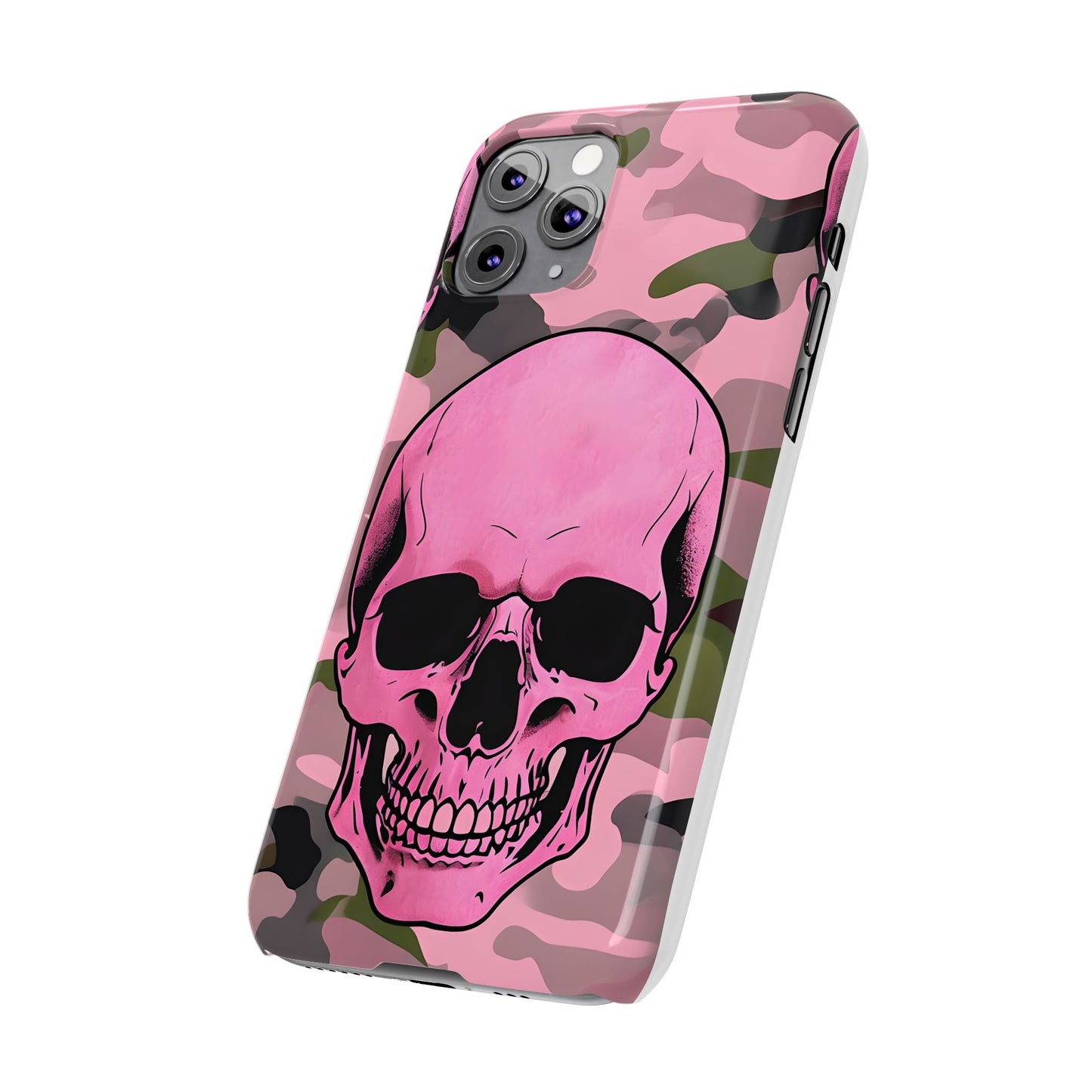 Pink Camo Skull Phone Case, Slim Case for iPhone, Edgy Phone Accessory, Unique Gift for Her, Trendy Tech Lover