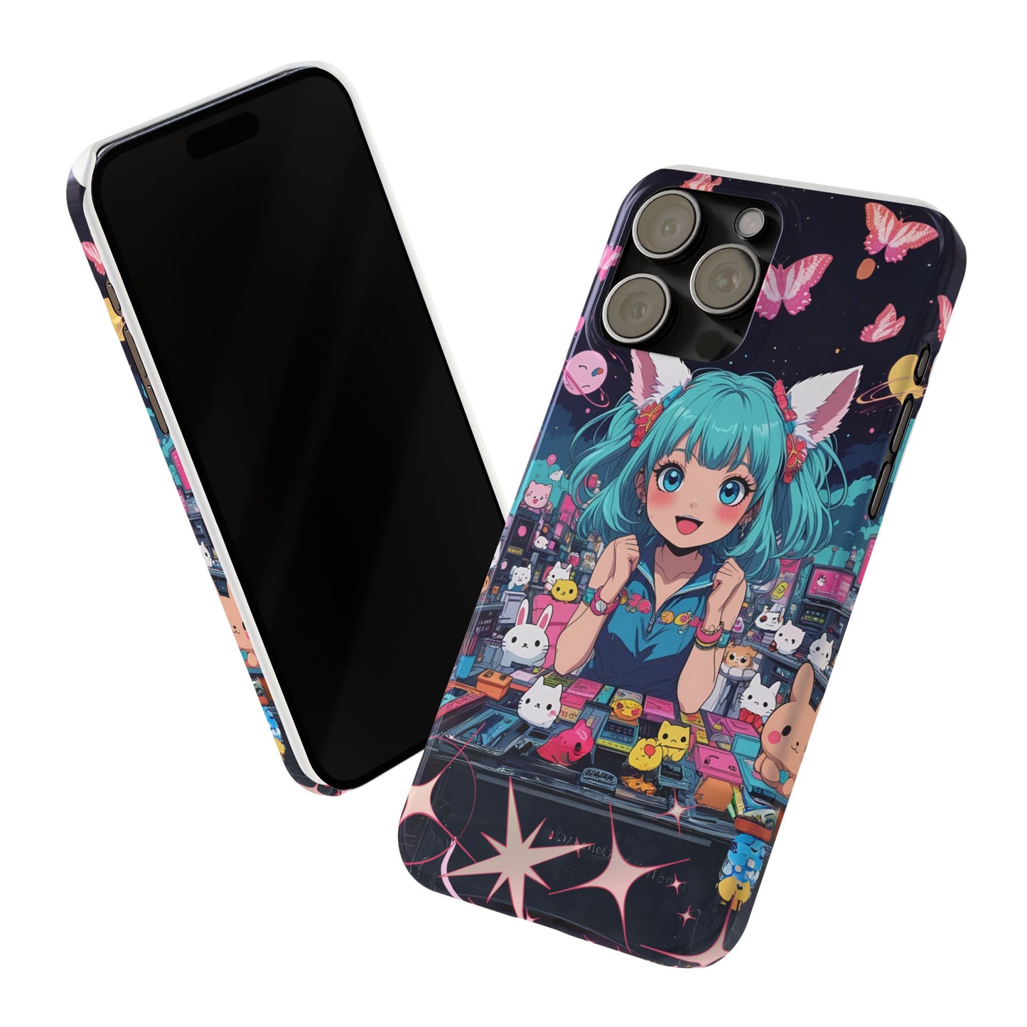 Y2K Anime Girl Slim Phone Case, Kawaii Vaporwave Style, Cute Maximalist Aesthetic, Anime Design, Slim Protection, Aesthetic Accessory