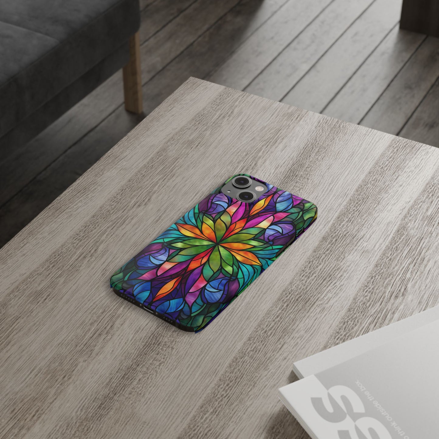 Vibrant Floral Slim Phone Cases, Colorful Cell Phone Cover, Stained Glass Design, Unique Gift for Her, Artistic Accessories, Phone Case