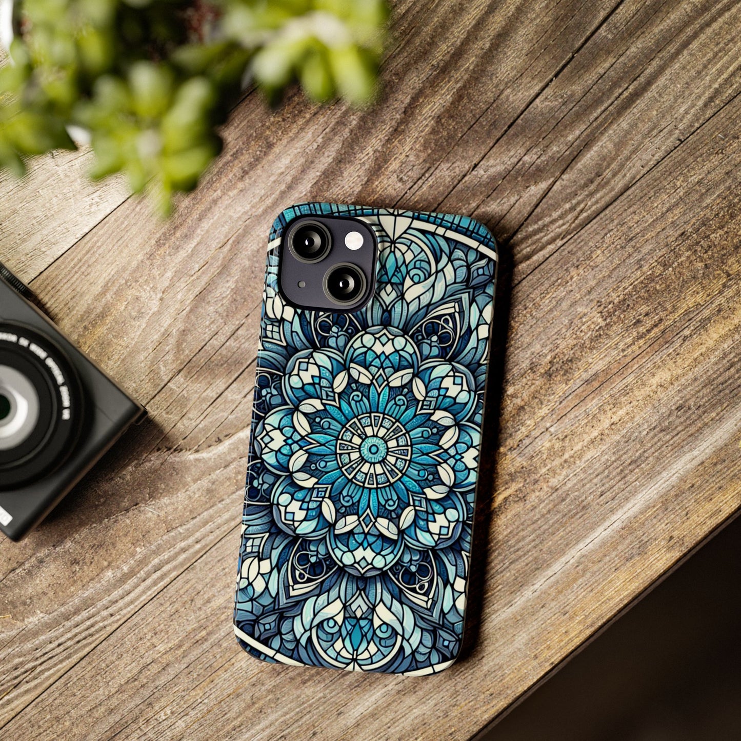 Decorative Slim Phone Case - Blue Mandala Design, Gift for Her, Phone Accessories, Boho Style, Unique Cell Phone Cover, Trendy Tech