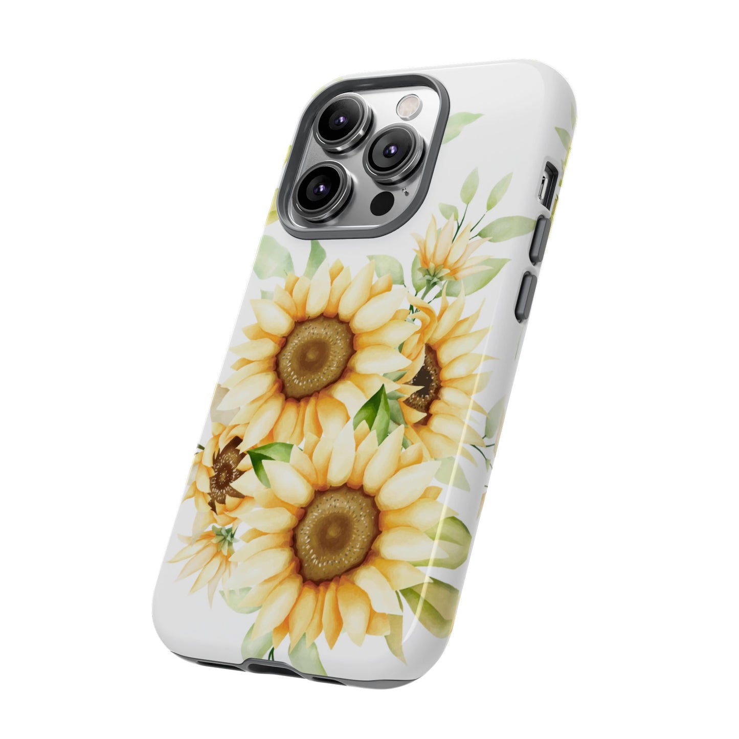 Sunflower Floral Tough Phone Case - Watercolor Botanical Art, Bright Nature Aesthetic, Compatible with iPhone, Galaxy, and Google Phones