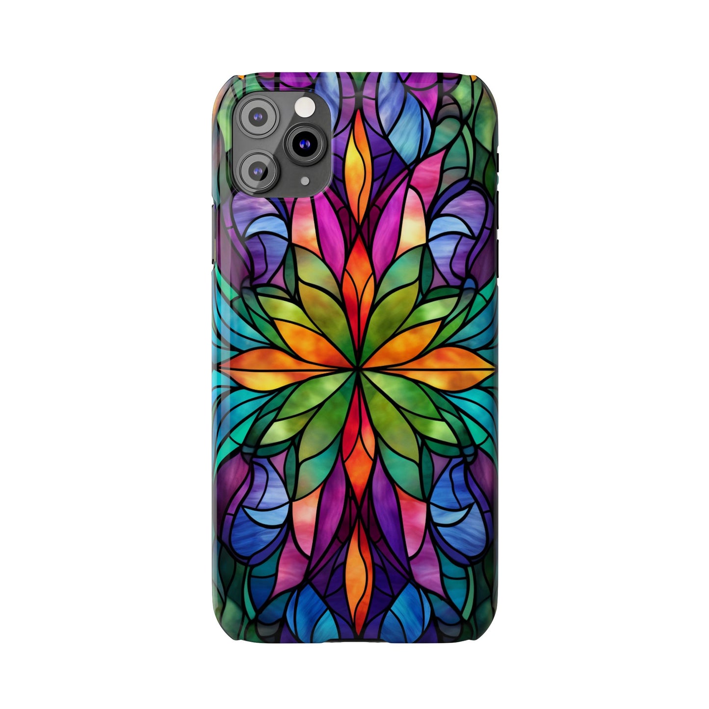 Vibrant Floral Slim Phone Cases, Colorful Cell Phone Cover, Stained Glass Design, Unique Gift for Her, Artistic Accessories, Phone Case