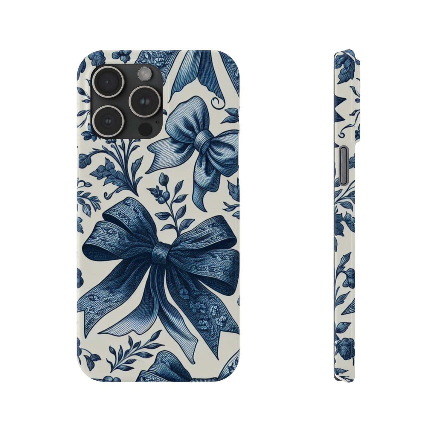 Elegant Floral Bow Slim Phone Case, Blue Flower Phone Cover, Gift for Her, Stylish Tech Accessory, Wedding Gift, Floral Design