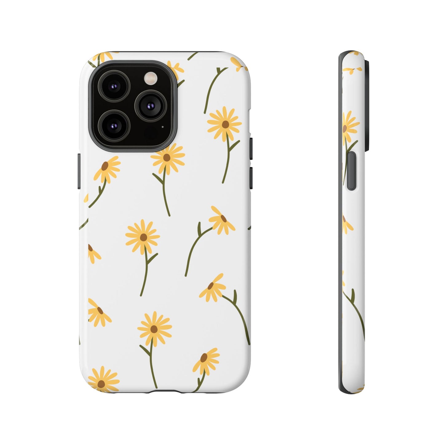 Sunflower Floral Tough Phone Case - Minimal Daisy-Inspired Print, Simple Botanical Aesthetic, Compatible with iPhone, Galaxy, and Google