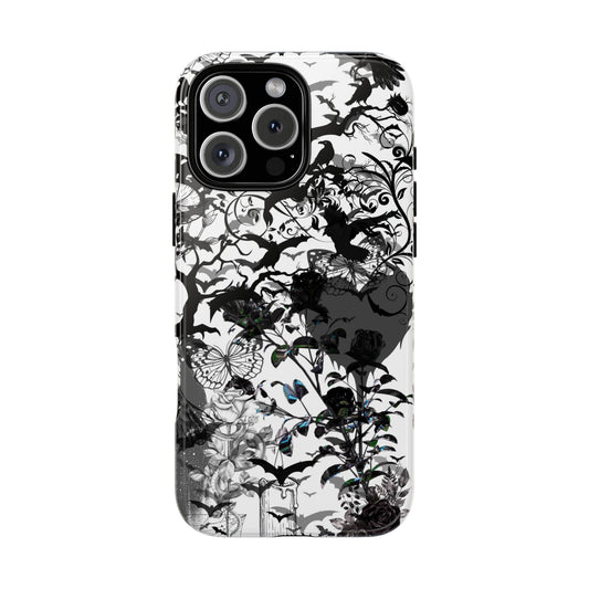 Gothic Fairycore Phone Case, Bats Raven Butterfly & Dark Floral Design Phone Cover for iPhone, Samsung, Pixel, Witchy Spooky Goth Aesthetic