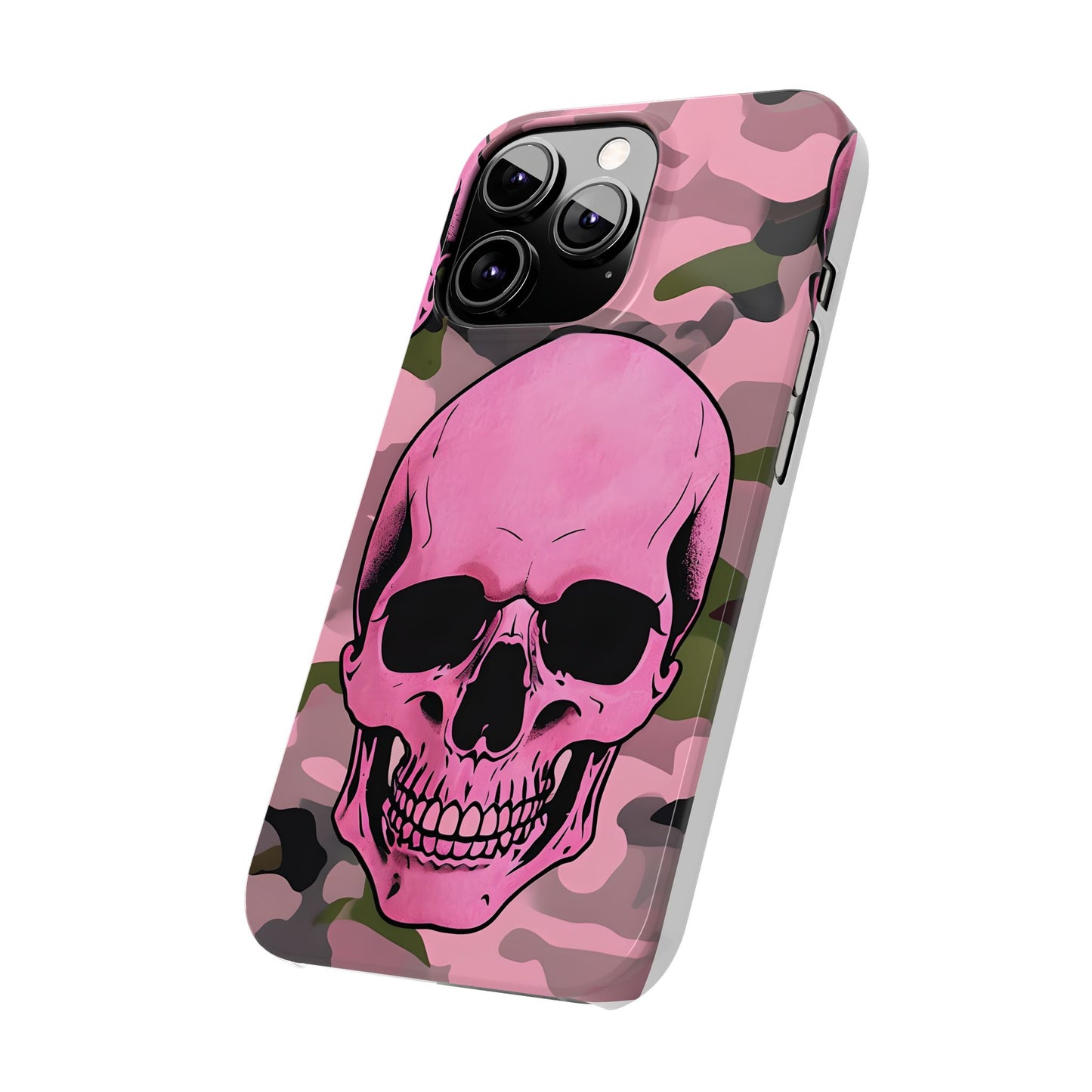 Pink Camo Skull Phone Case, Slim Case for iPhone, Edgy Phone Accessory, Unique Gift for Her, Trendy Tech Lover