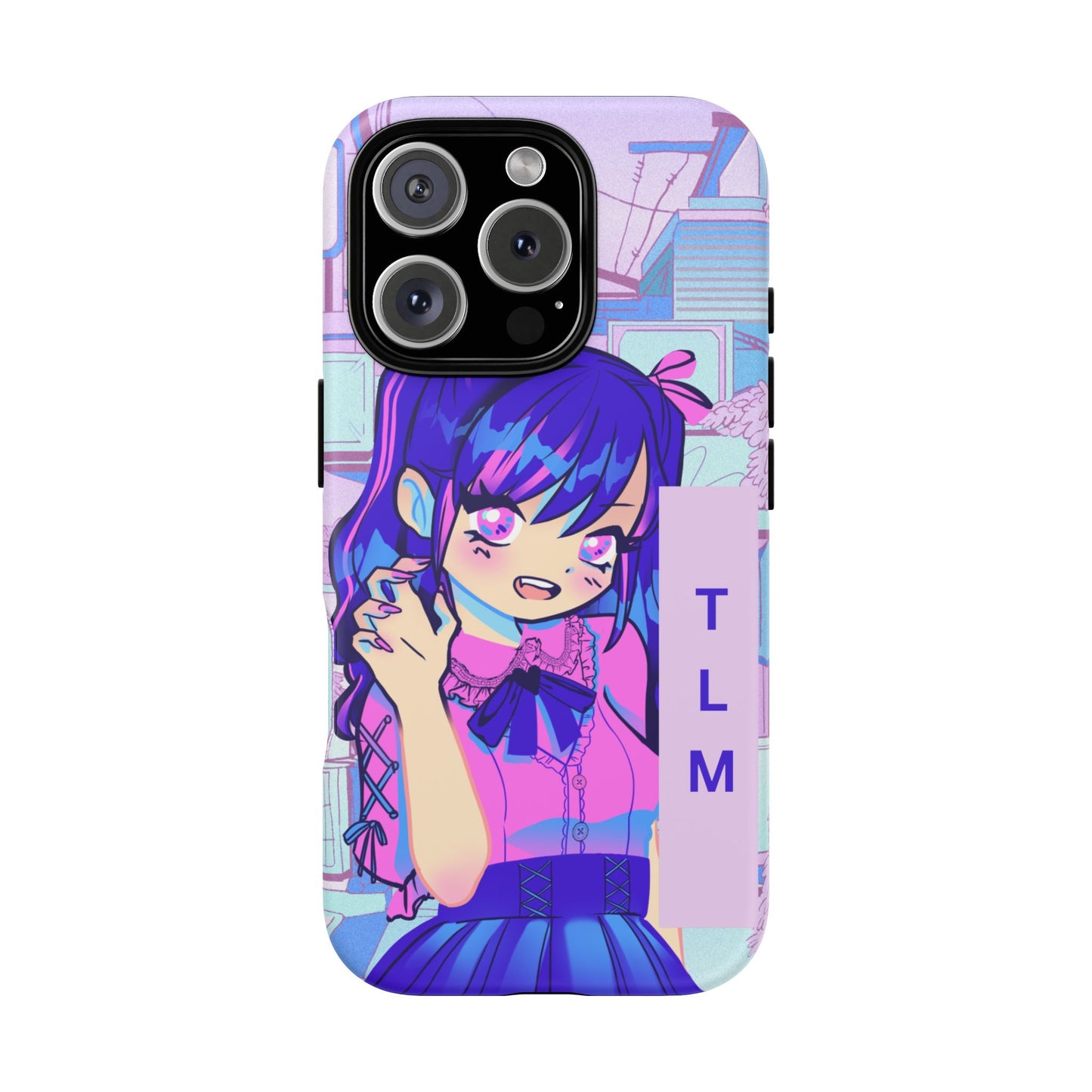 Personalized Initials, Anime Girl Phone Case,  Soft Pastel Kawaii Aesthetic Design, Cute Anime Aesthetic Phone Cover with Custom Initials