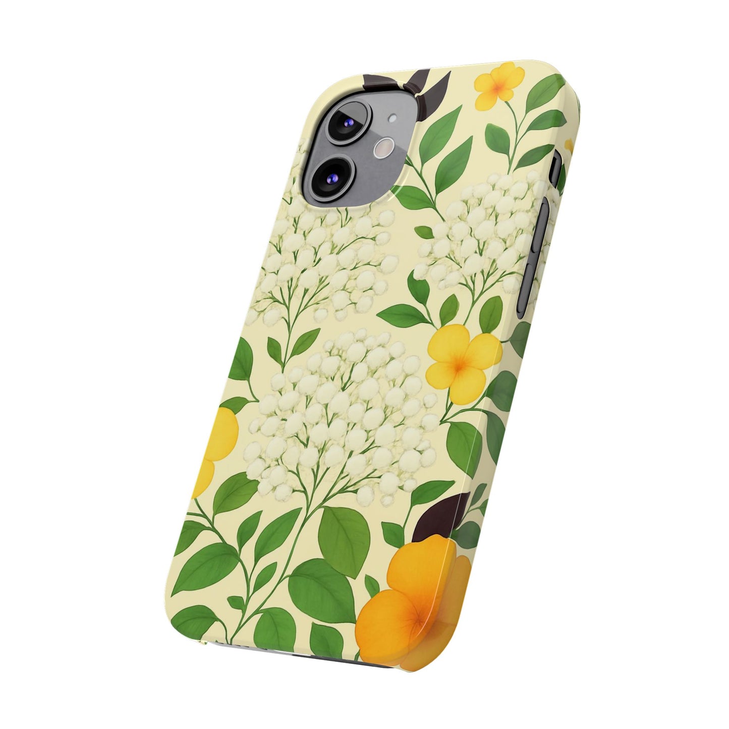 Delicate Floral Print Phone Case, Autumn Botanical Slim Phone Case, Aesthetic Flower Phone Cover Compatible with iPhone, Galaxy, Google