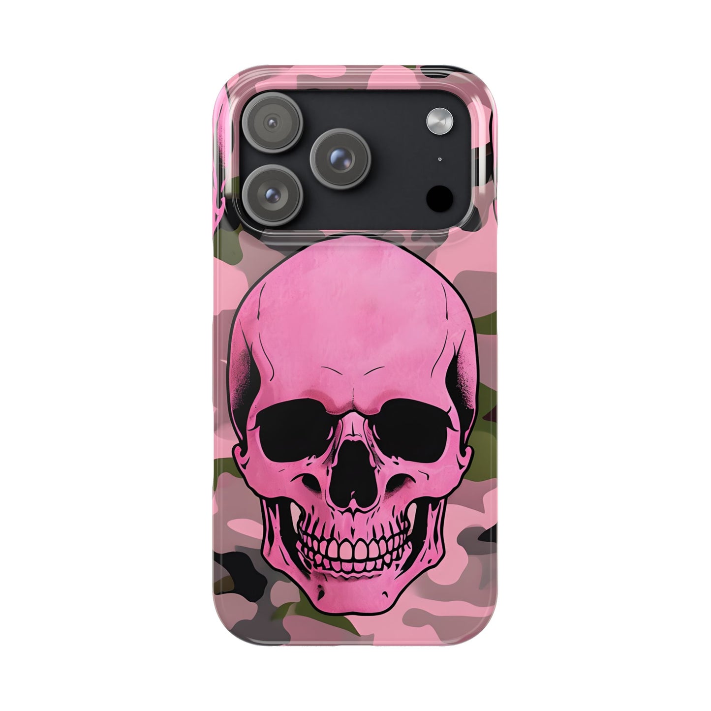 Pink Camo Skull Phone Case, Slim Case for iPhone, Edgy Phone Accessory, Unique Gift for Her, Trendy Tech Lover