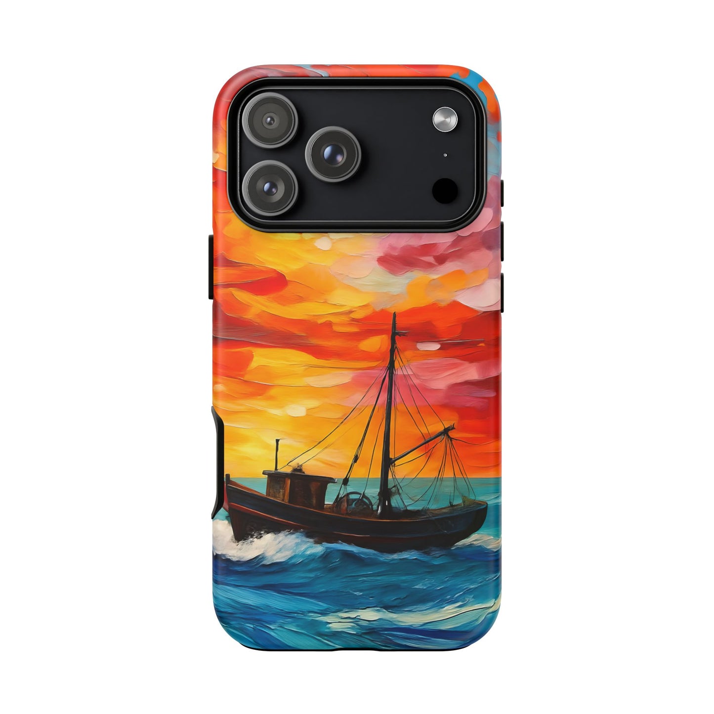 Ocean Art Scenery Tough Phone Case, Oil Painting Style Nautical Sunset Compatible with iPhone 17, 16, 15, 14, 13, Galaxy, Google