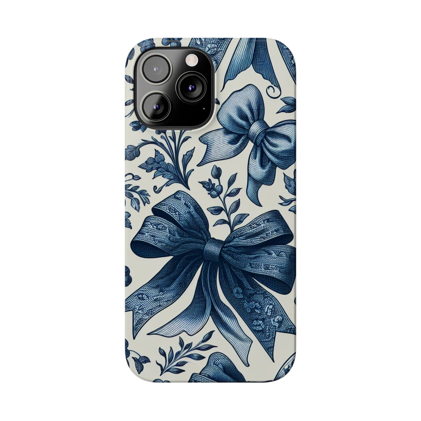 Elegant Floral Bow Slim Phone Case, Blue Flower Phone Cover, Gift for Her, Stylish Tech Accessory, Wedding Gift, Floral Design