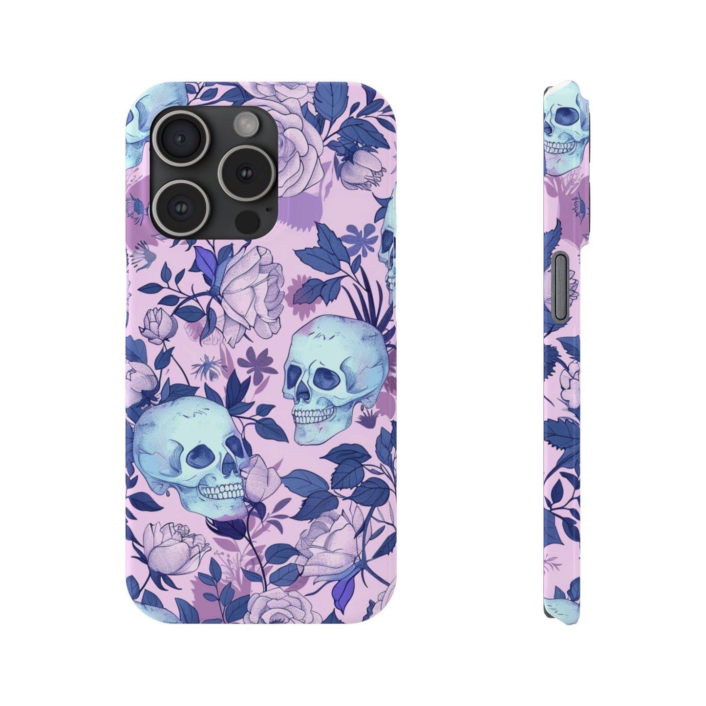 Floral Skull Slim Phone Case - Aesthetic, Trendy, Gift for Goth Lovers, Unique Phone Accessories, Floral Print, Halloween Decor
