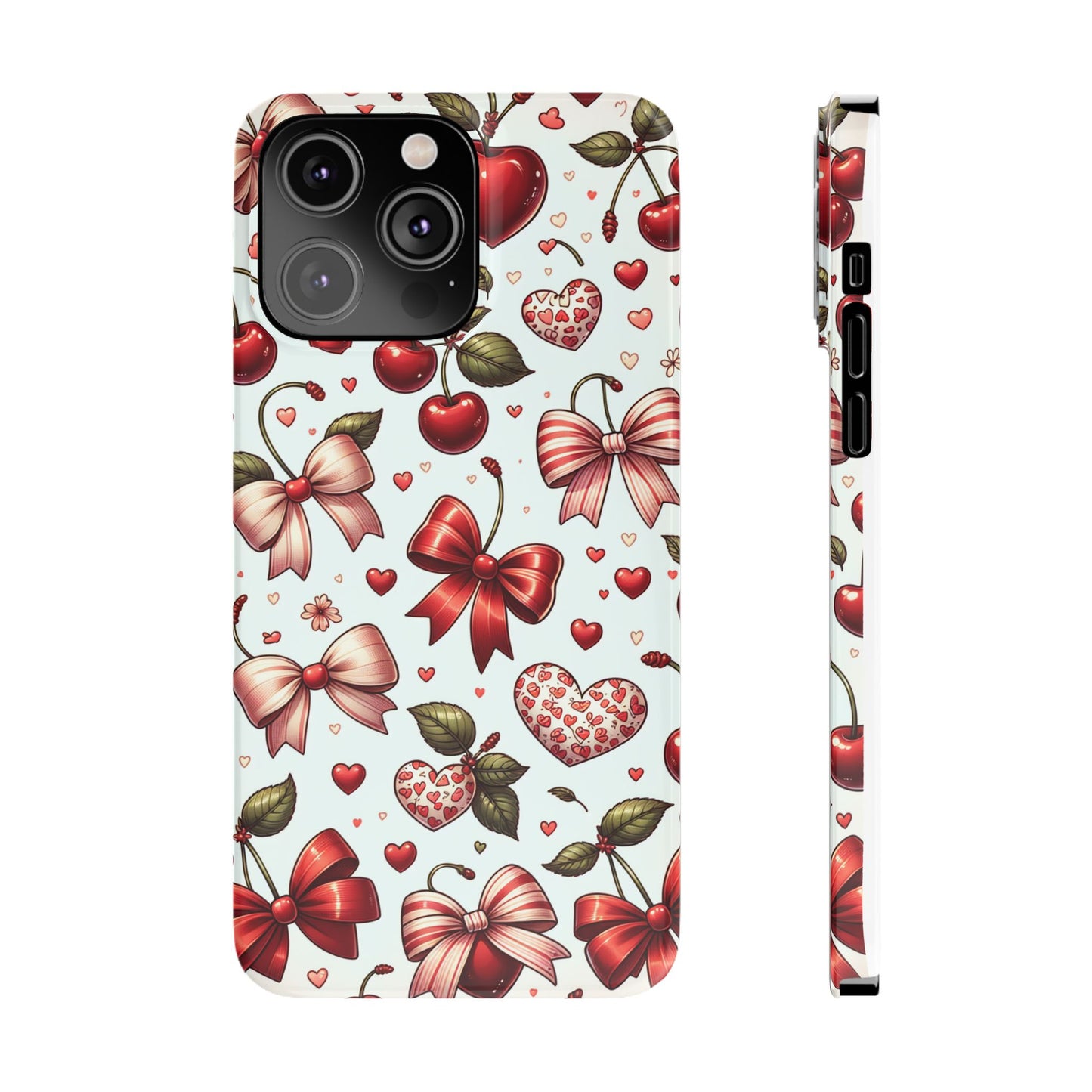 Cute Floral Phone Cases, Cherry Heart Phone Accessories, Valentine Gift, Girly Slim Phone Case, Trendy Mobile Cover