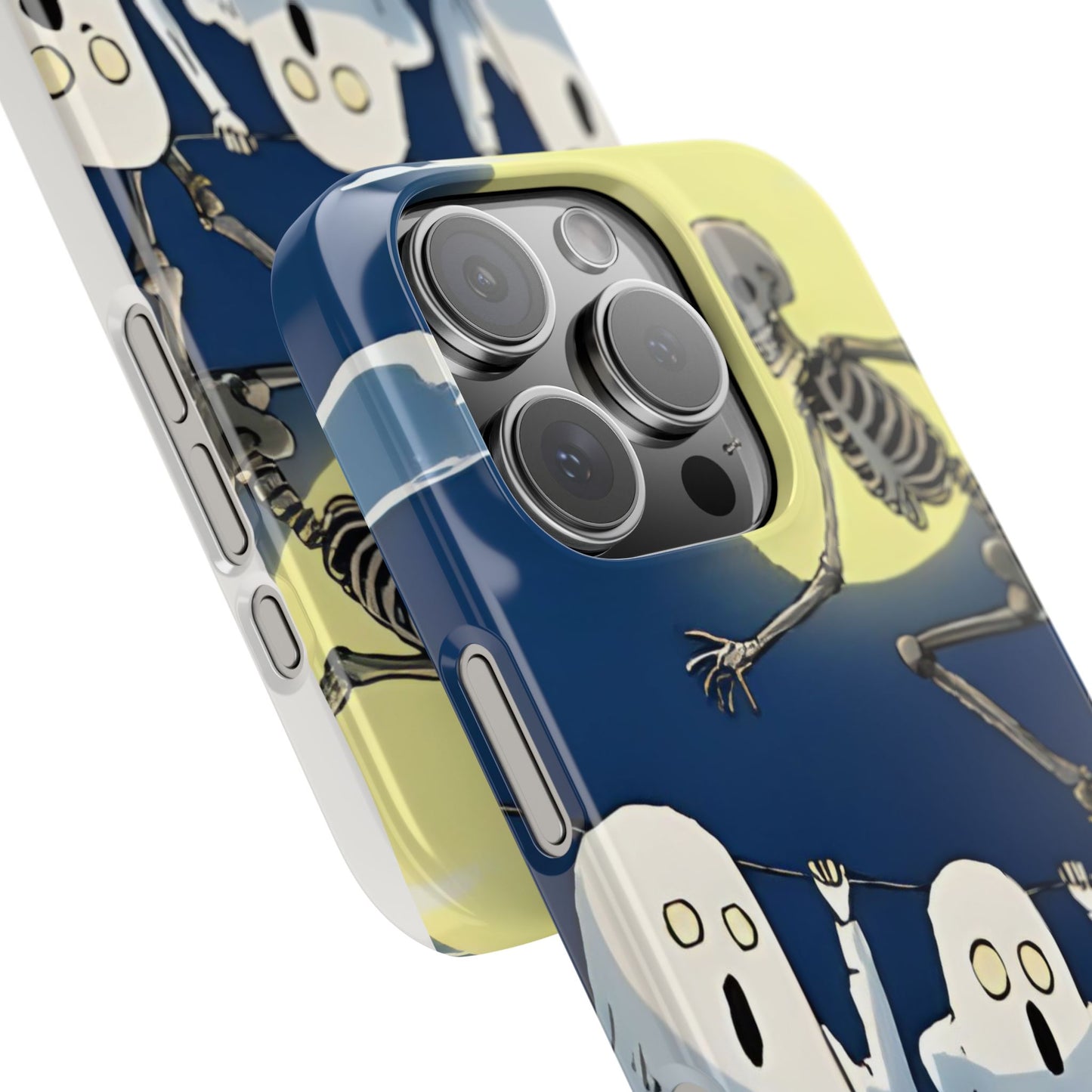 Jumping Skeleton Slim Phone Case - Halloween Aesthetic, Creepy Cute Ghost Cartoon Style, Compatible with iPhone, Galaxy, and Google Phones