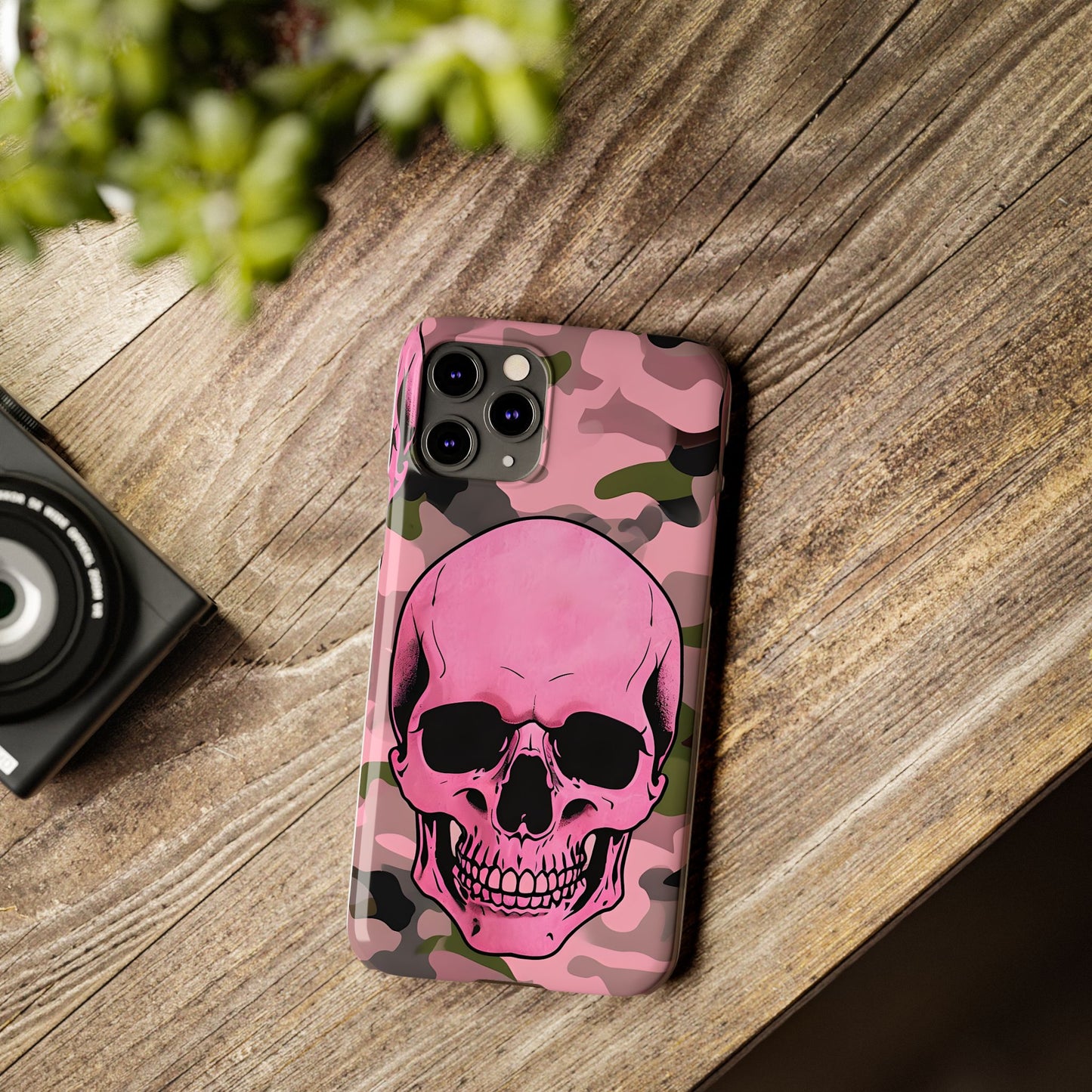 Pink Camo Skull Phone Case, Slim Case for iPhone, Edgy Phone Accessory, Unique Gift for Her, Trendy Tech Lover