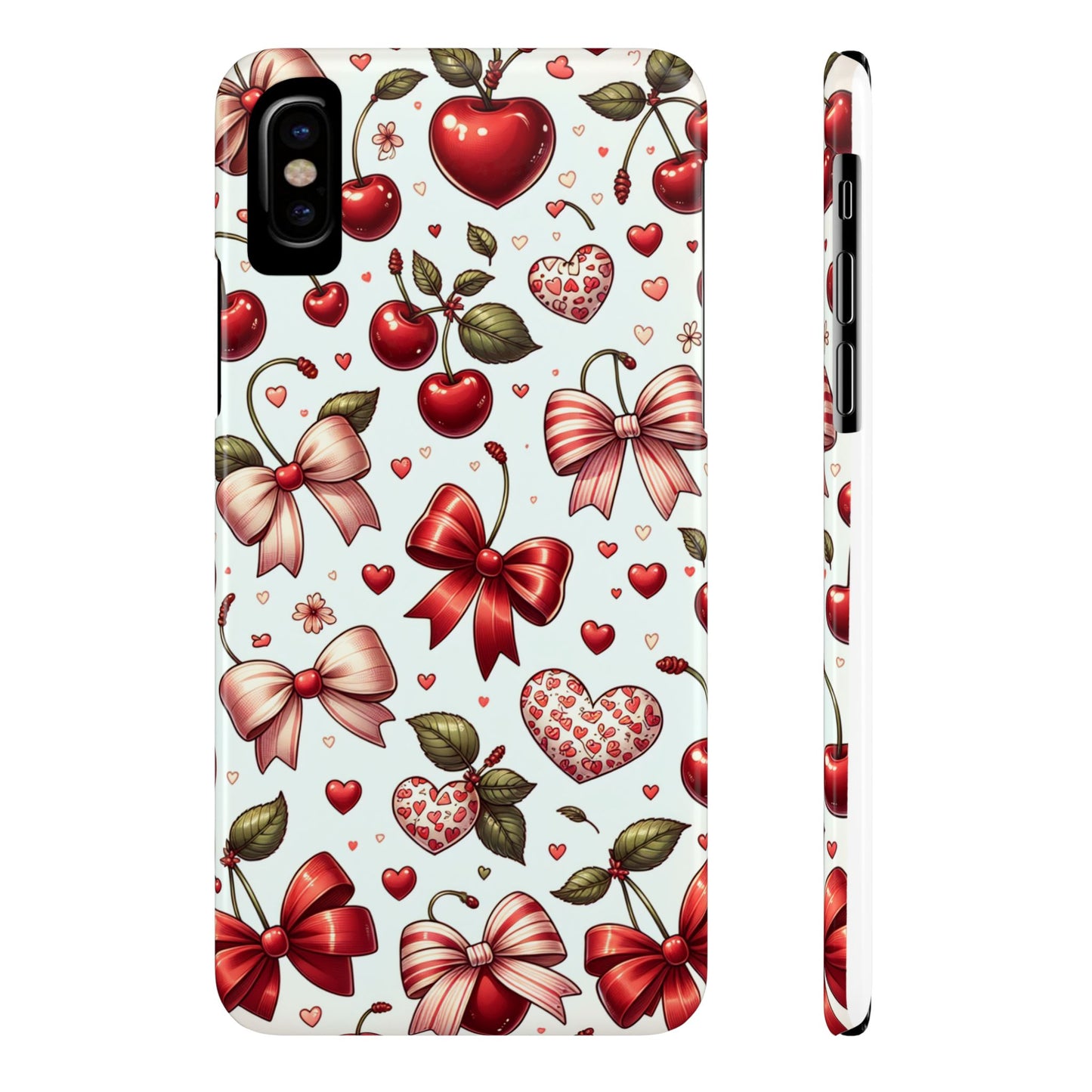 Cute Floral Phone Cases, Cherry Heart Phone Accessories, Valentine Gift, Girly Slim Phone Case, Trendy Mobile Cover
