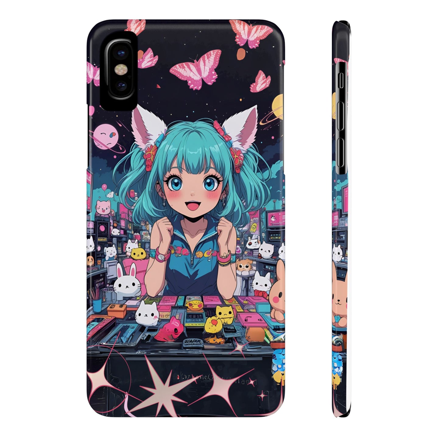 Y2K Anime Girl Slim Phone Case, Kawaii Vaporwave Style, Cute Maximalist Aesthetic, Anime Design, Slim Protection, Aesthetic Accessory