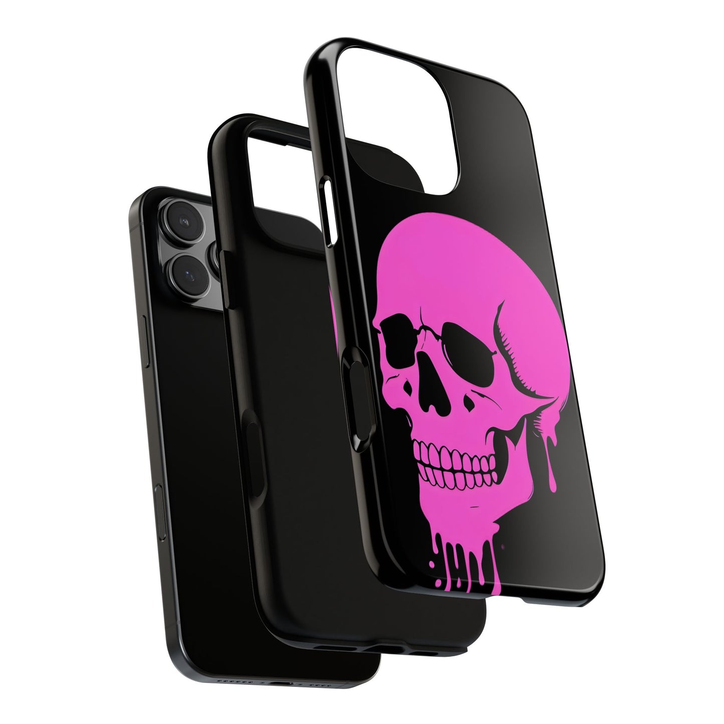 Dripping Skull Tough Phone Case - Hot Pink Spooky Design, Goth Coquette Aesthetic, Compatible with iPhone, Galaxy, and Google Phones