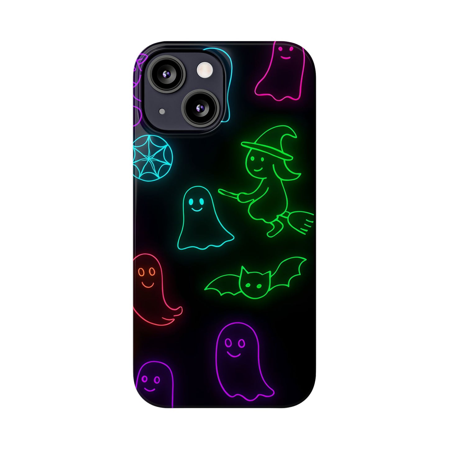 Neon Halloween Phone Case, Cute Ghost Witch Aesthetic Slim Phone Case, Compatible with iPhone, Galaxy, Google