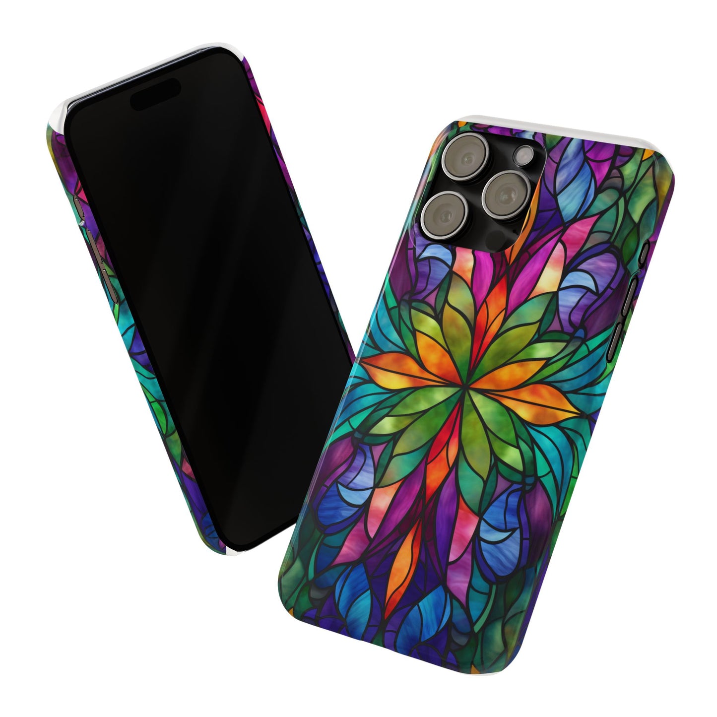 Vibrant Floral Slim Phone Cases, Colorful Cell Phone Cover, Stained Glass Design, Unique Gift for Her, Artistic Accessories, Phone Case