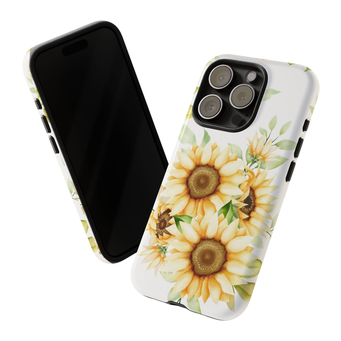 Sunflower Floral Tough Phone Case - Watercolor Botanical Art, Bright Nature Aesthetic, Compatible with iPhone, Galaxy, and Google Phones