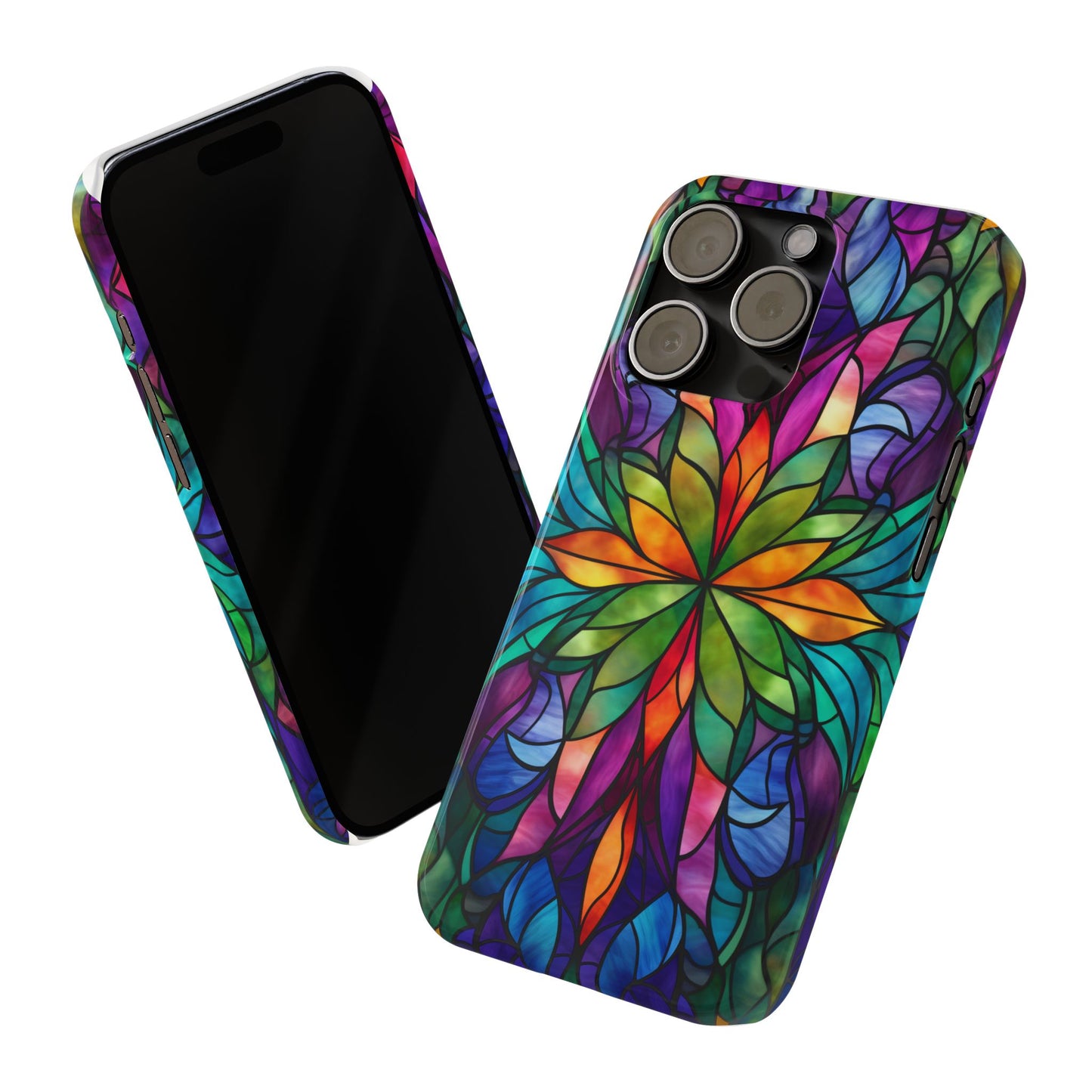 Vibrant Floral Slim Phone Cases, Colorful Cell Phone Cover, Stained Glass Design, Unique Gift for Her, Artistic Accessories, Phone Case