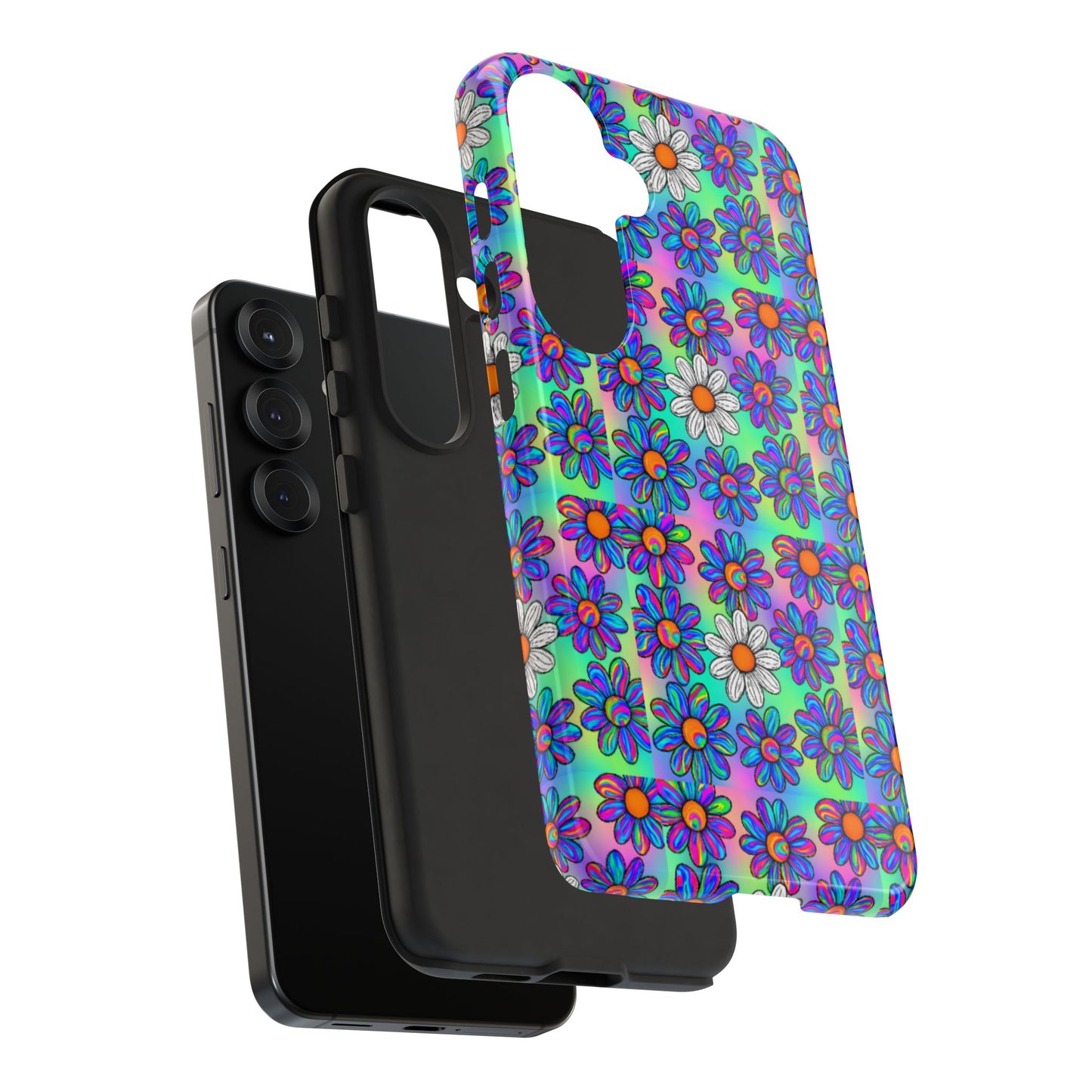 Trippy Daisy Tough Phone Case - Psychedelic Floral Aesthetic, Colorful Groovy Design, Compatible with iPhone, Galaxy, and Google Phones