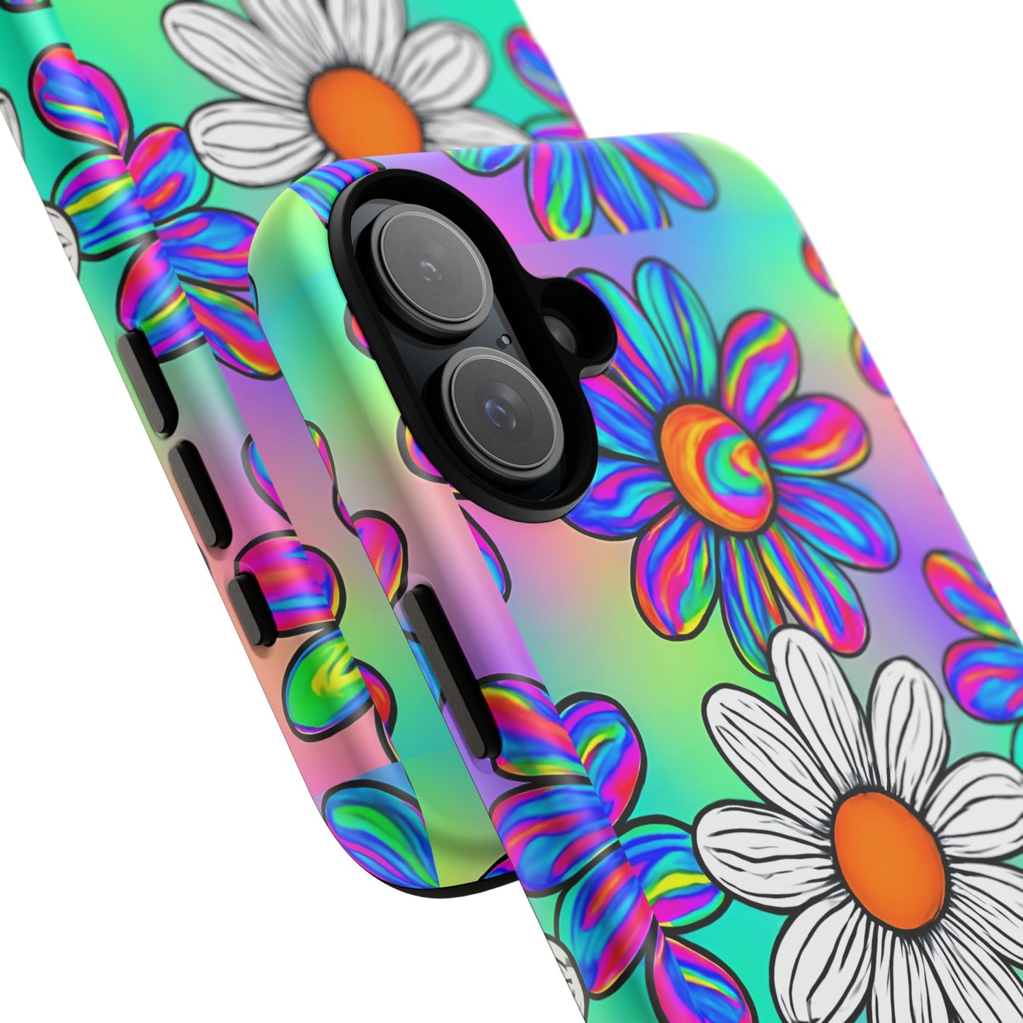 Trippy Daisy Tough Phone Case - Psychedelic Floral Design, Colorful Retro Aesthetic, Compatible with iPhone, Galaxy, and Google Phones