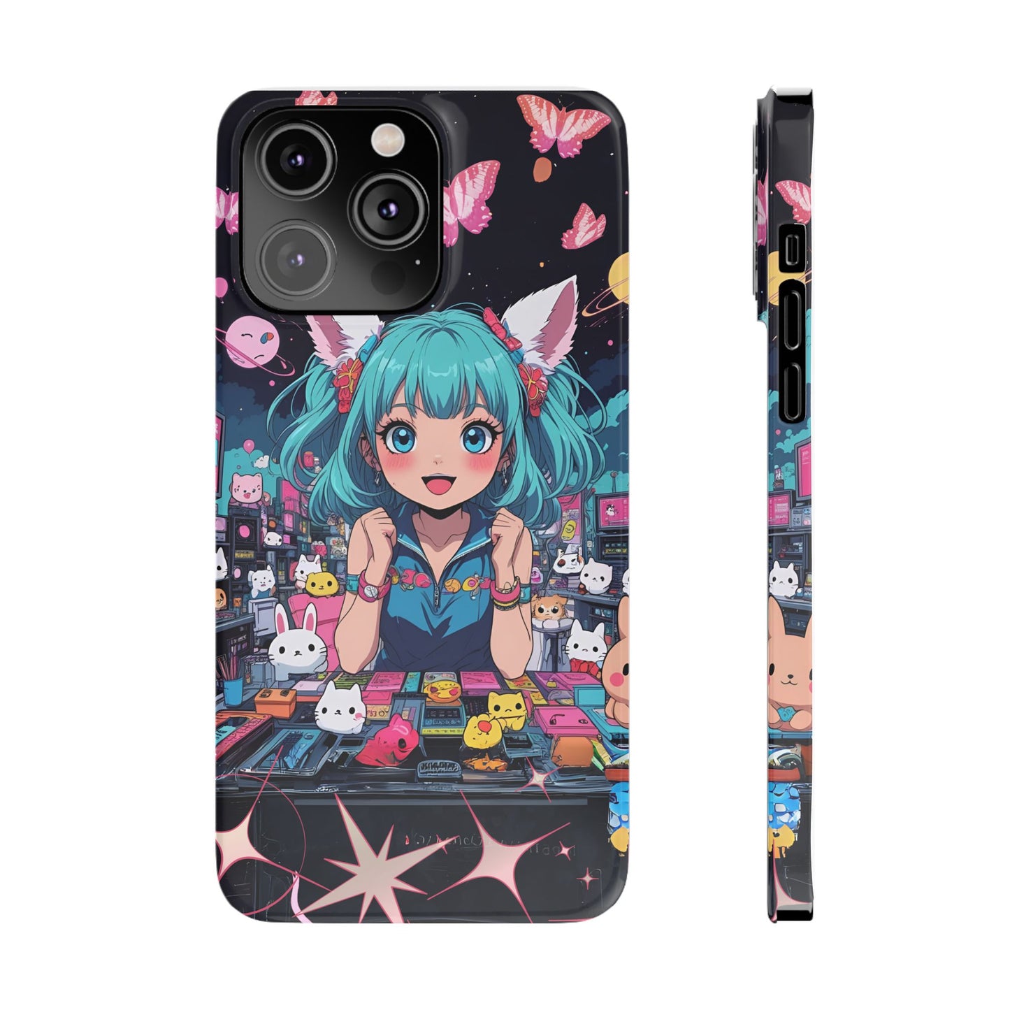 Y2K Anime Girl Slim Phone Case, Kawaii Vaporwave Style, Cute Maximalist Aesthetic, Anime Design, Slim Protection, Aesthetic Accessory