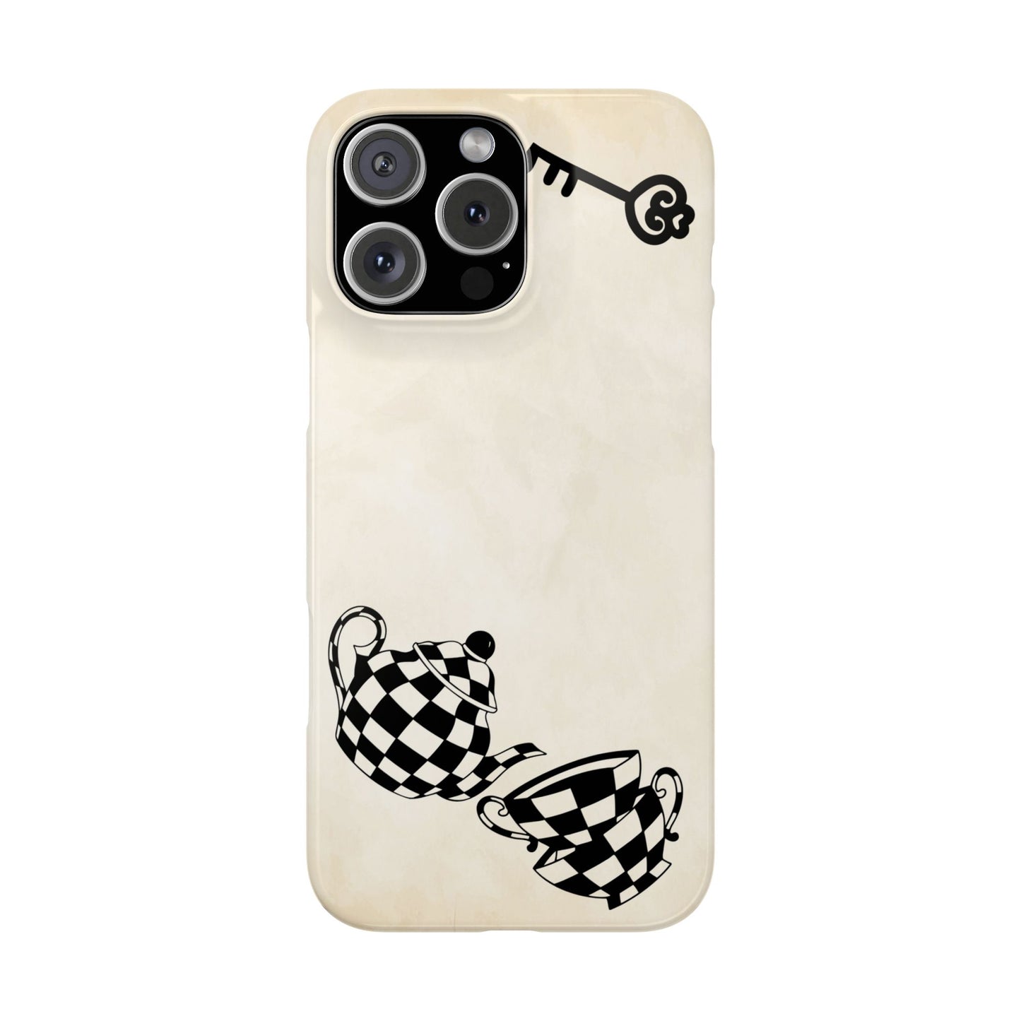 Alice in Wonderland Slim Phone Case, Tea Kettle and Cups Phone Cover, Compatible with iPhone 17, 16, 15, 14, 13