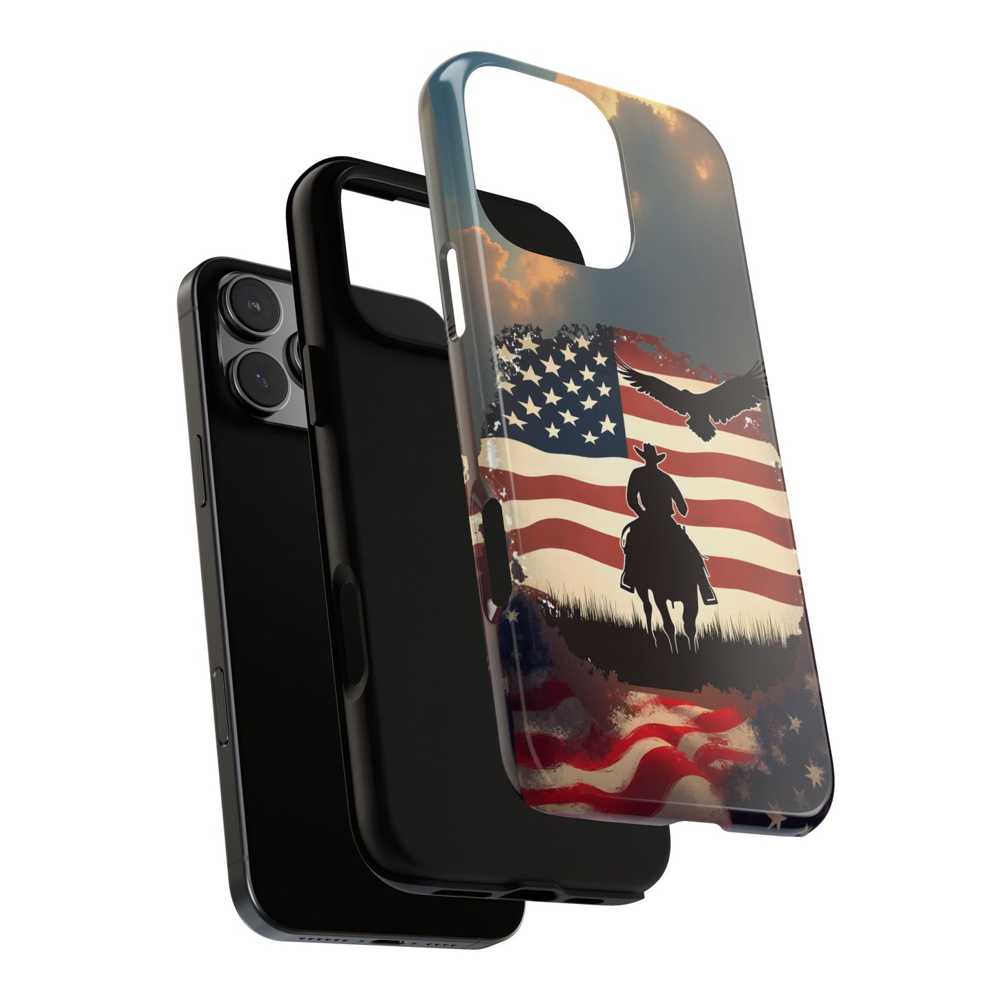 Proud  USA Cowboy Tough Case, Patriotic USA Flag Western Cover, compatible with iPhone 17, 16, 15, 14, 13, Galaxy, Google