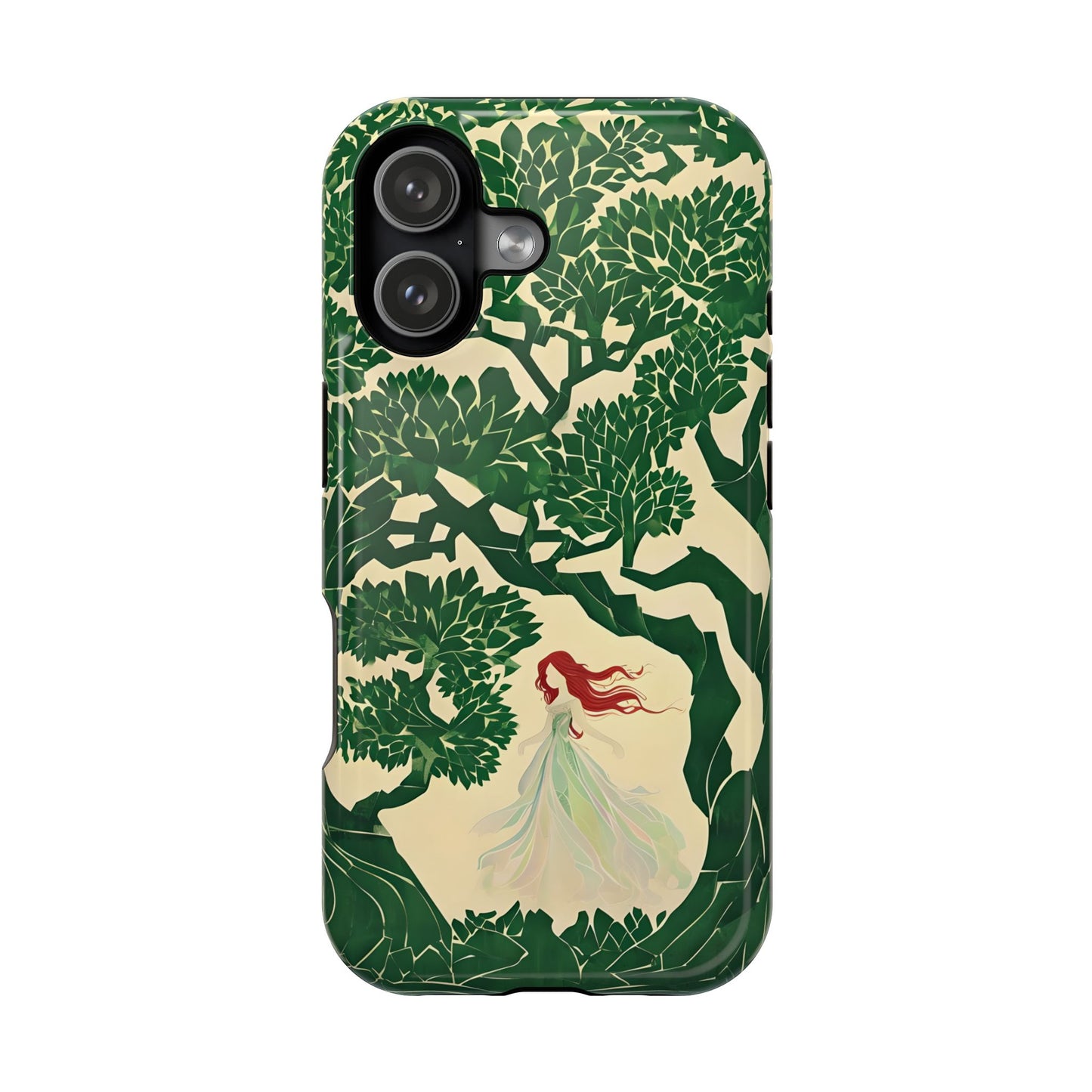 Ginger Fairy Magnetic Phone Case, Enchanted Forest Redhead Art, Irish Green Fantasy Compatible with iPhone 17, 16, 15, 14, 13